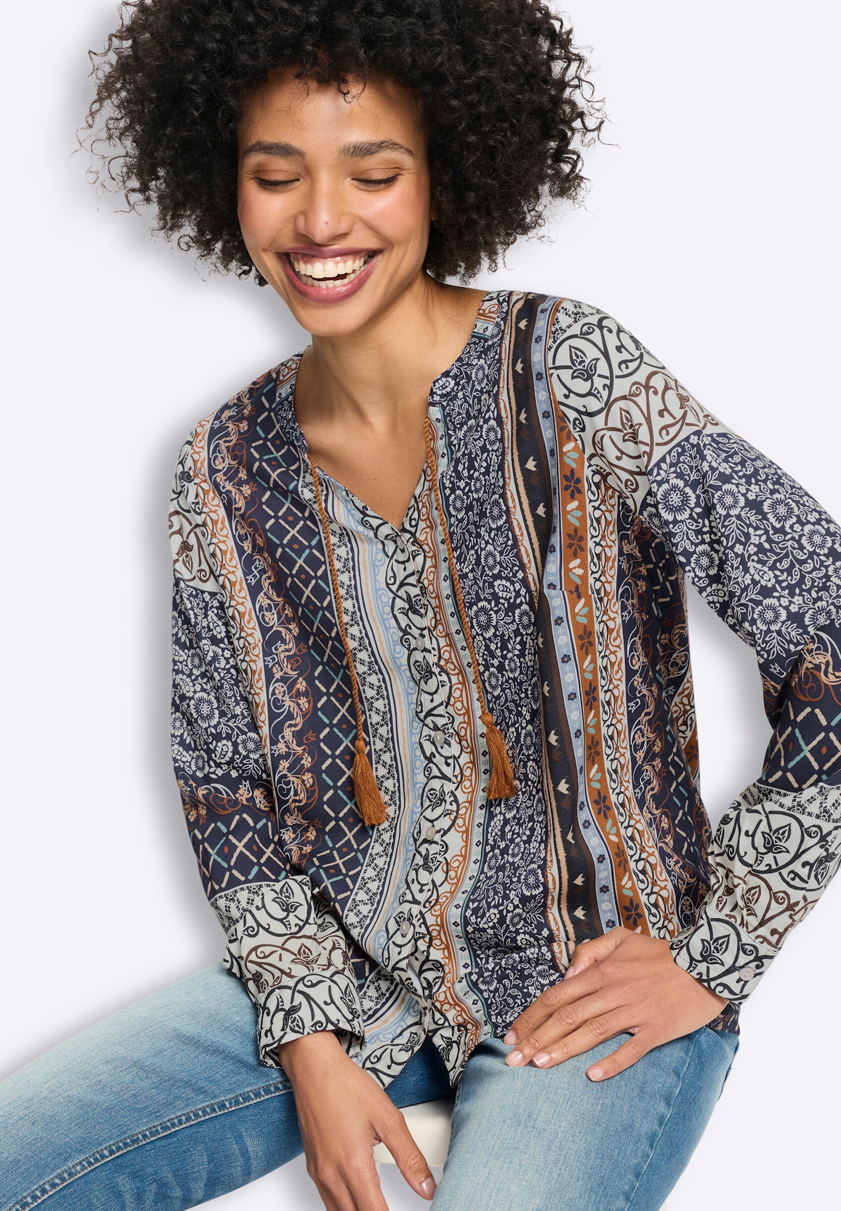 heine Klassische Bluse »Druckbluse Druckbluse in Patch-Optik«