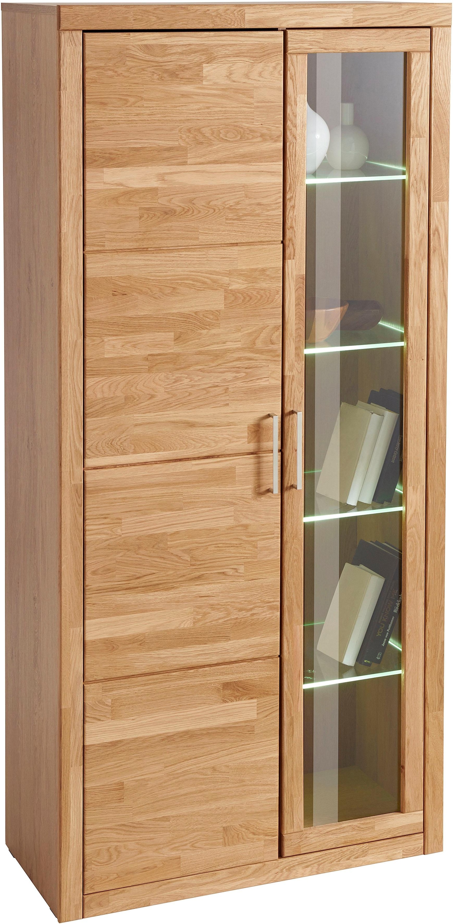 Home affaire Vitrine »Logo,190cm hoch,42 cm tief,Fronten Massivholz,10Fächer«, Korpus aus Holzwerkstoff,Griffe und Scharniere aus Metall