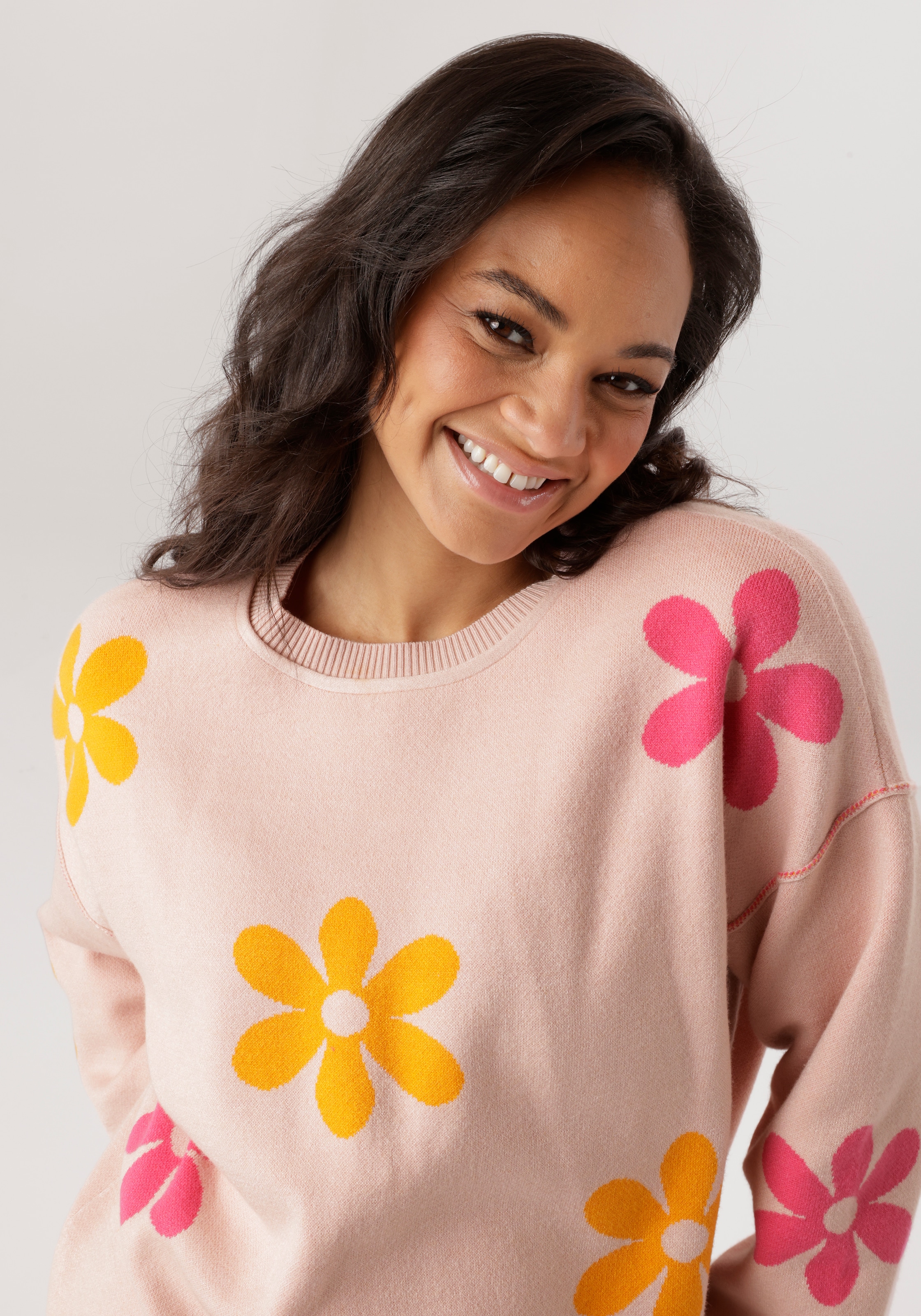 Aniston PLUS Strickpullover mit eingestricktem Blumenmuster