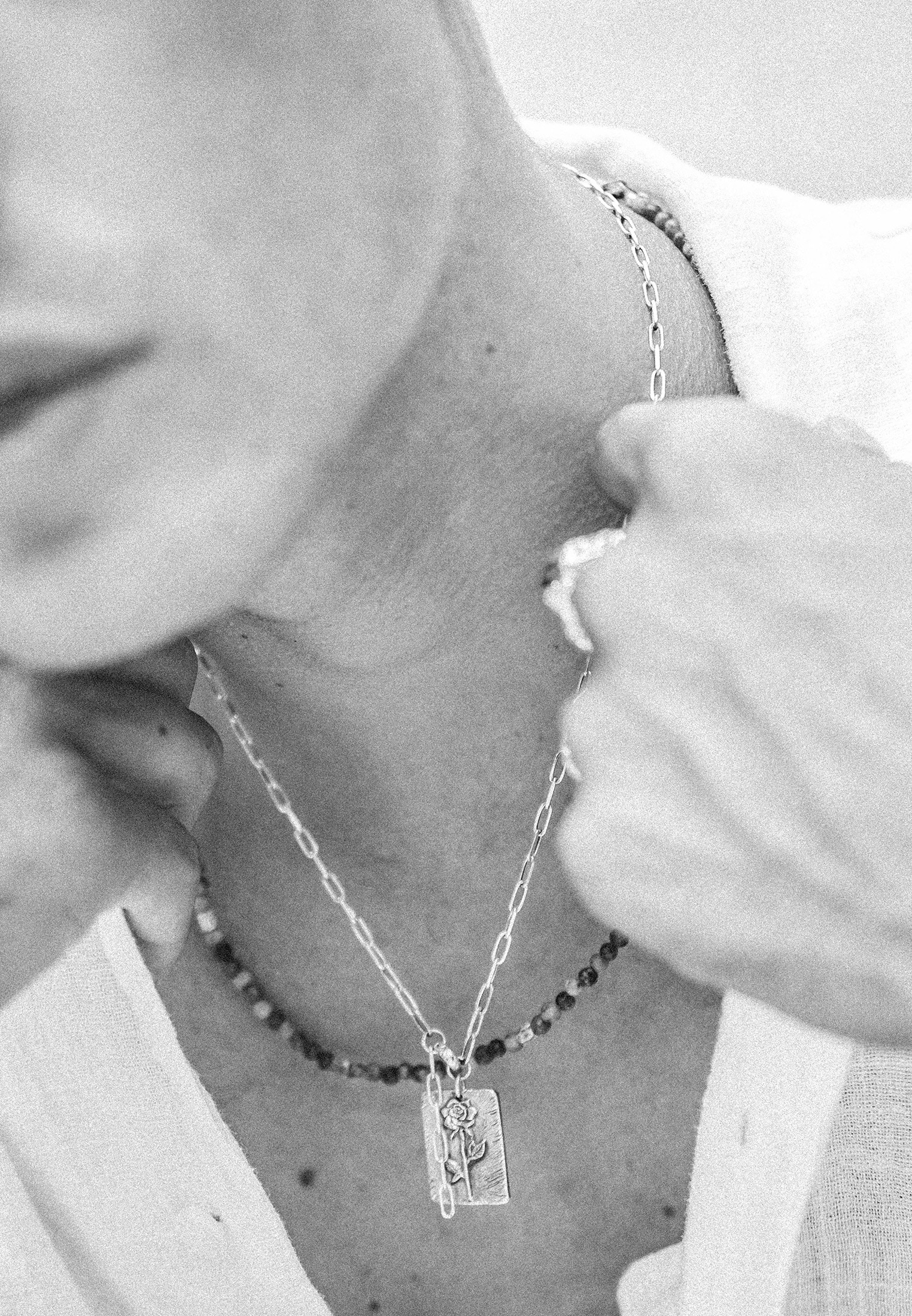 HAZE & GLORY Silberkette »Halskette Gliederkette Vintage Anhänger Rose 925 Silber«