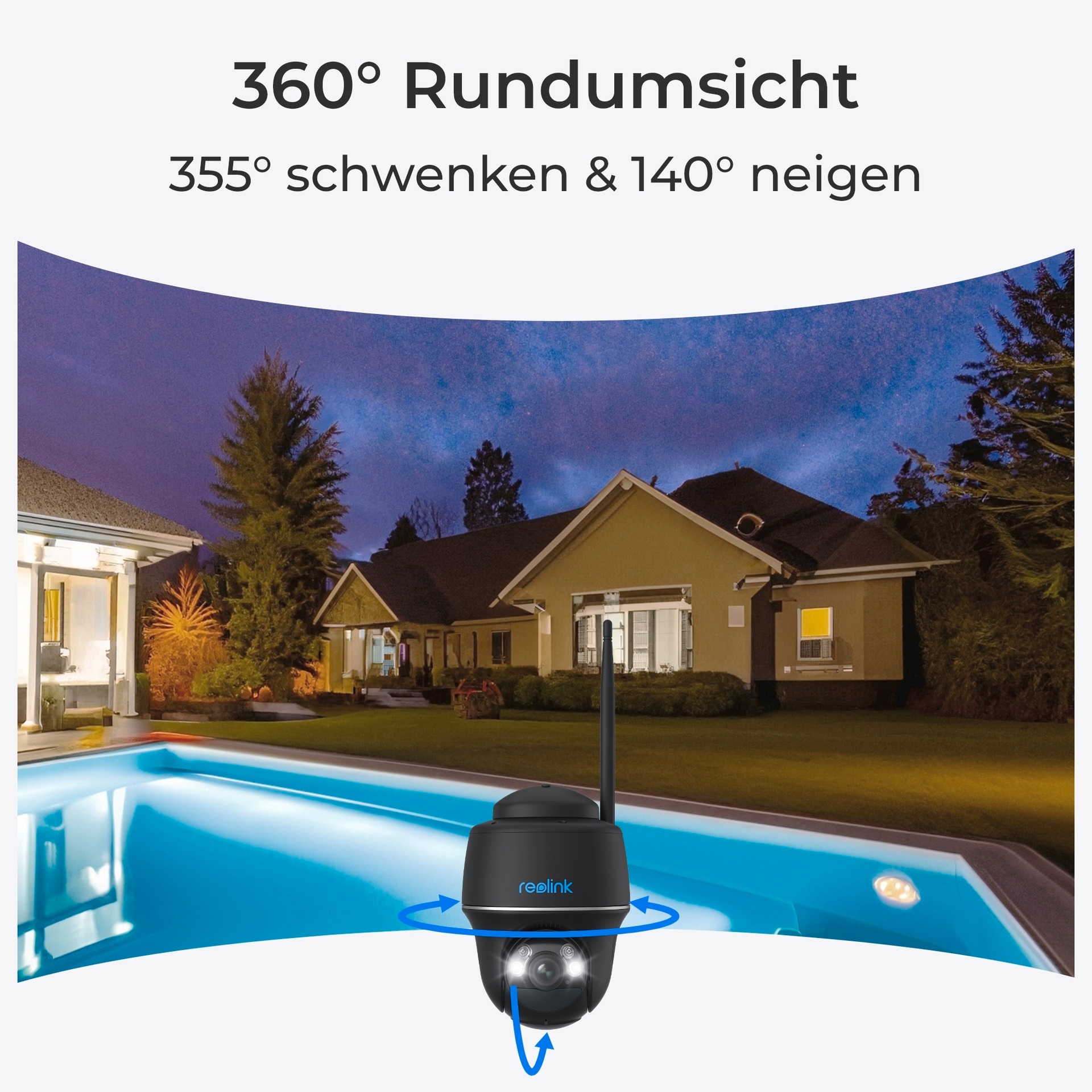 Reolink Überwachungskamera »Argus Serie B430 - 5MP Überwachungskamera Aussen Akku Wi-Fi Pan & Tilt«, Außenbereich, Personen-/Fahrzeug-/Tiererkennung, Farb-Nachtsicht, 2-Wege-Audio