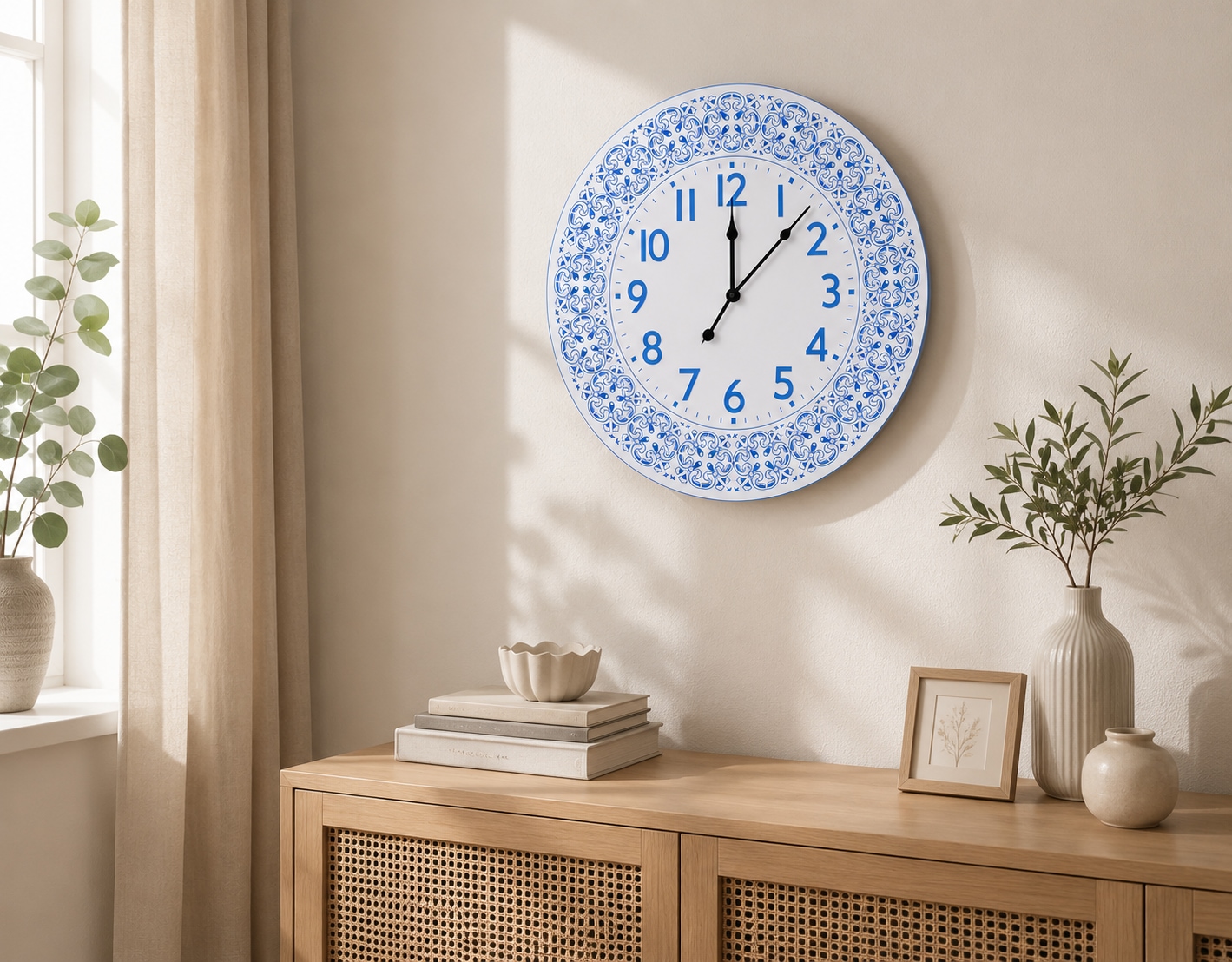 OTTO home Wanduhr »Blue Sky mit detailreichen Ornamenten, 58cm groß« Küchenuhr, Wanduhr