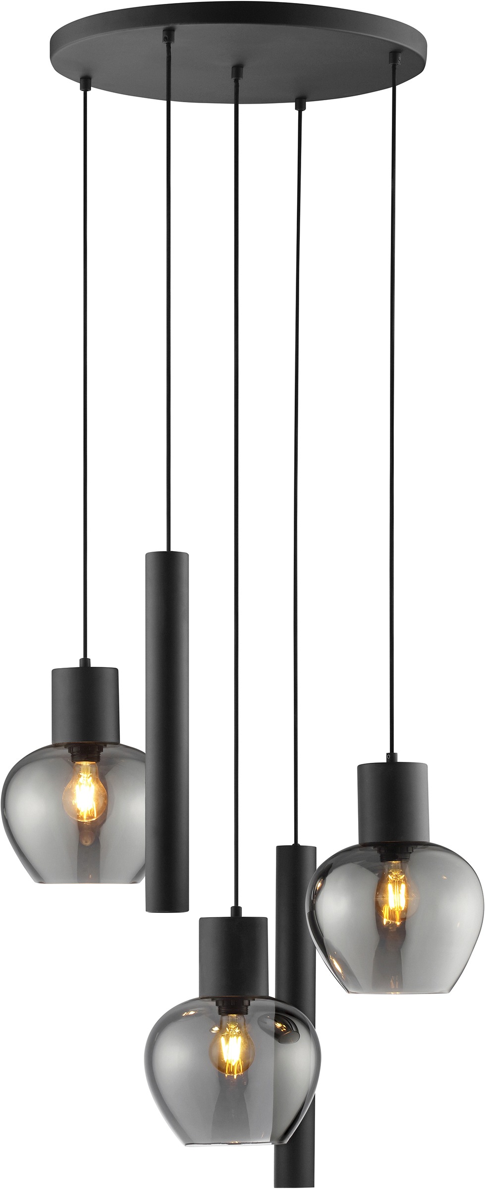 Brilliant Pendelleuchte »Ligari« E27 1 Stk. Höhe 150 cm, Fassung E27, teilw. GU 10, Aluminium Rauchglas, schwarz