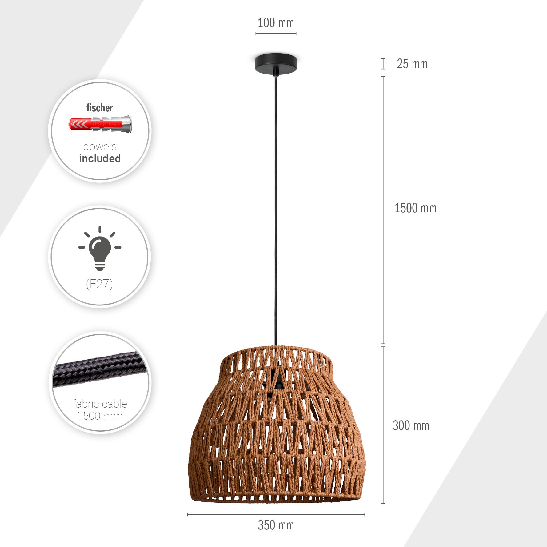 Paco Home Pendelleuchte »HUGO PD1«, 1 flammig, Leuchtmittel E27 | ohne Leuchtmittel
