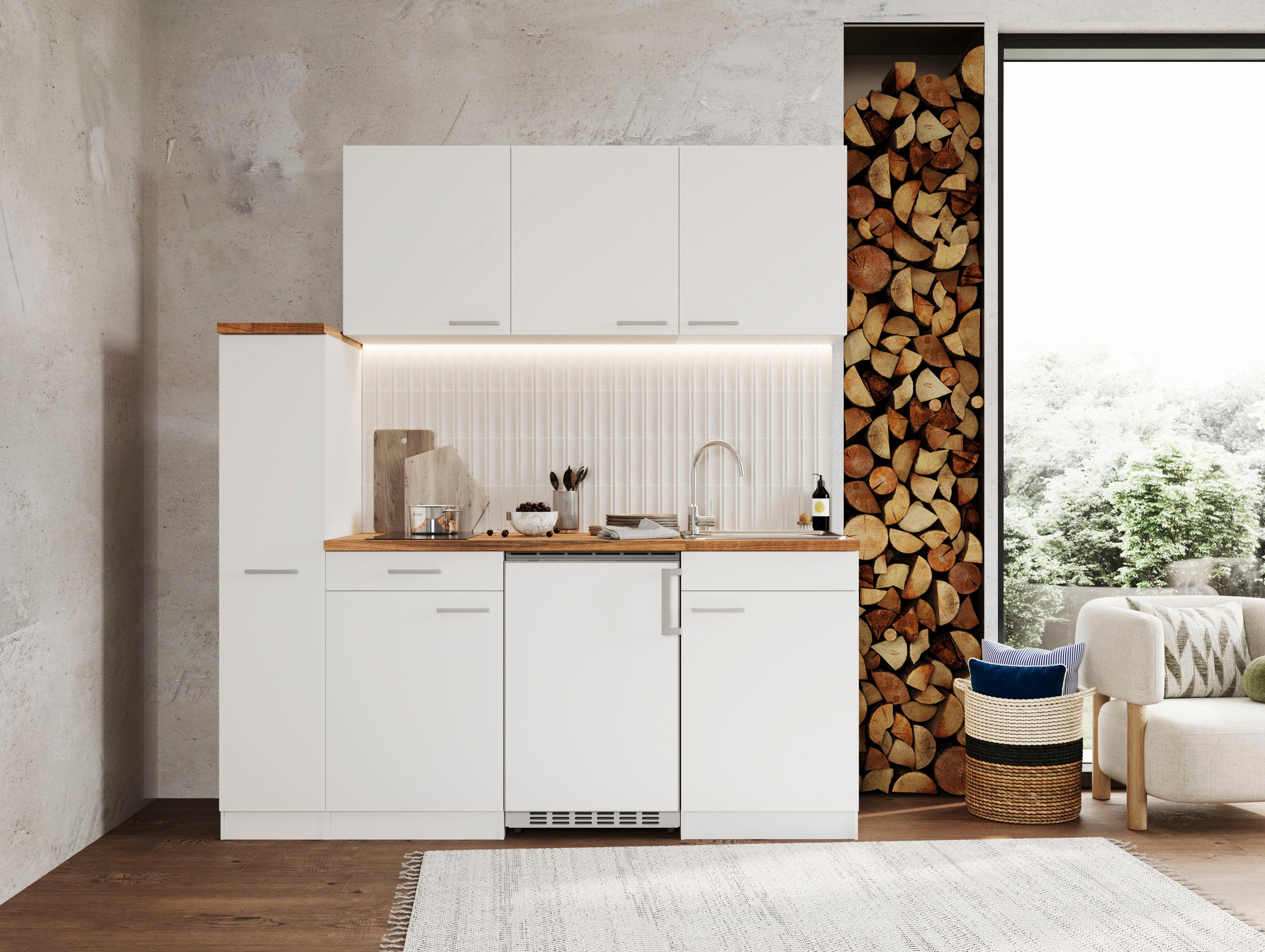 RESPEKTA Küche »Luis, mit Glaskeramikkochfeld, wahlweise mit Mikrowelle, Korpus Weiß,« Breite 180 cm, in exclusiver Konfiguration für OTTO