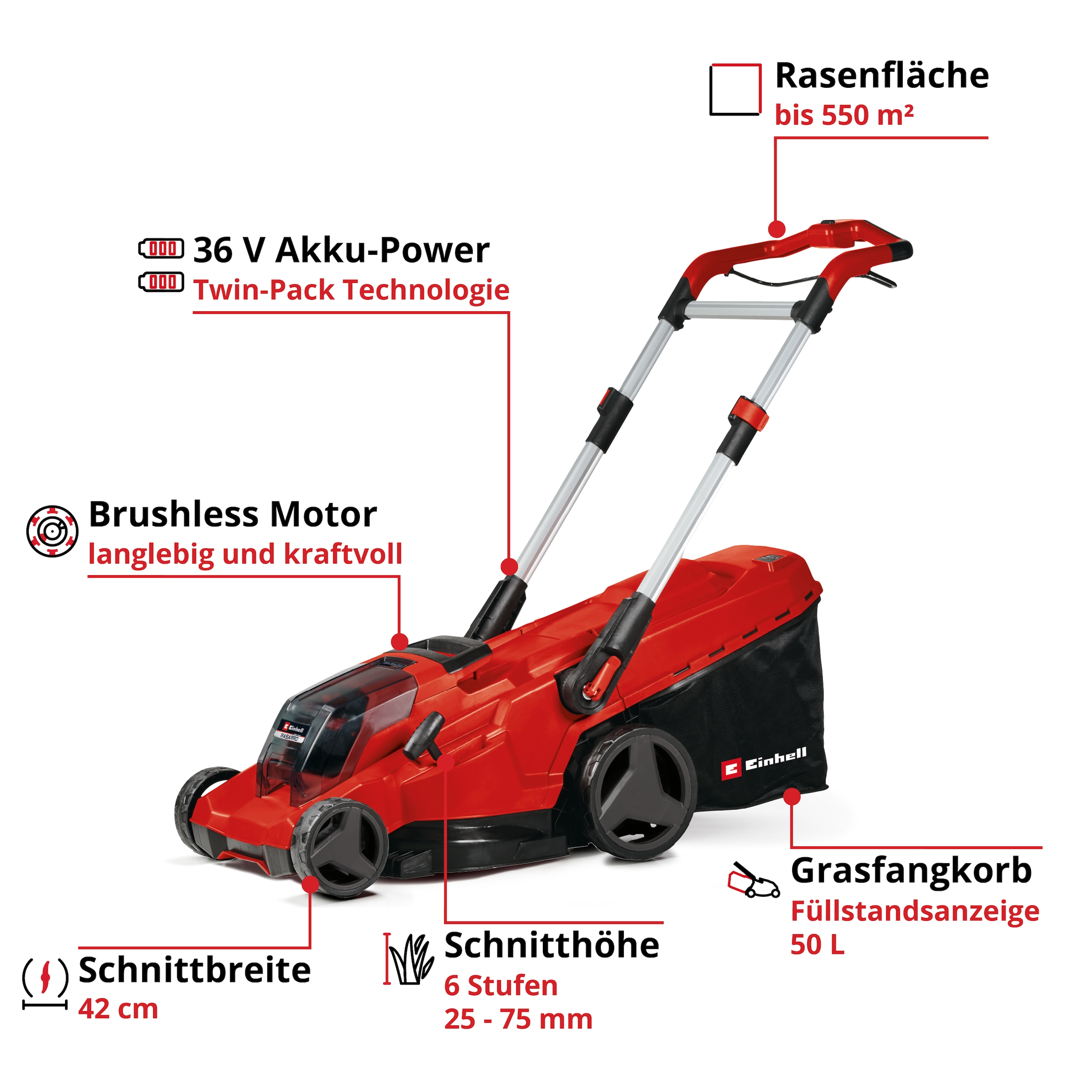 Einhell Akkurasenmäher »PROFESSIONAL RASARRO 36/42« 2 x 4.0Ah