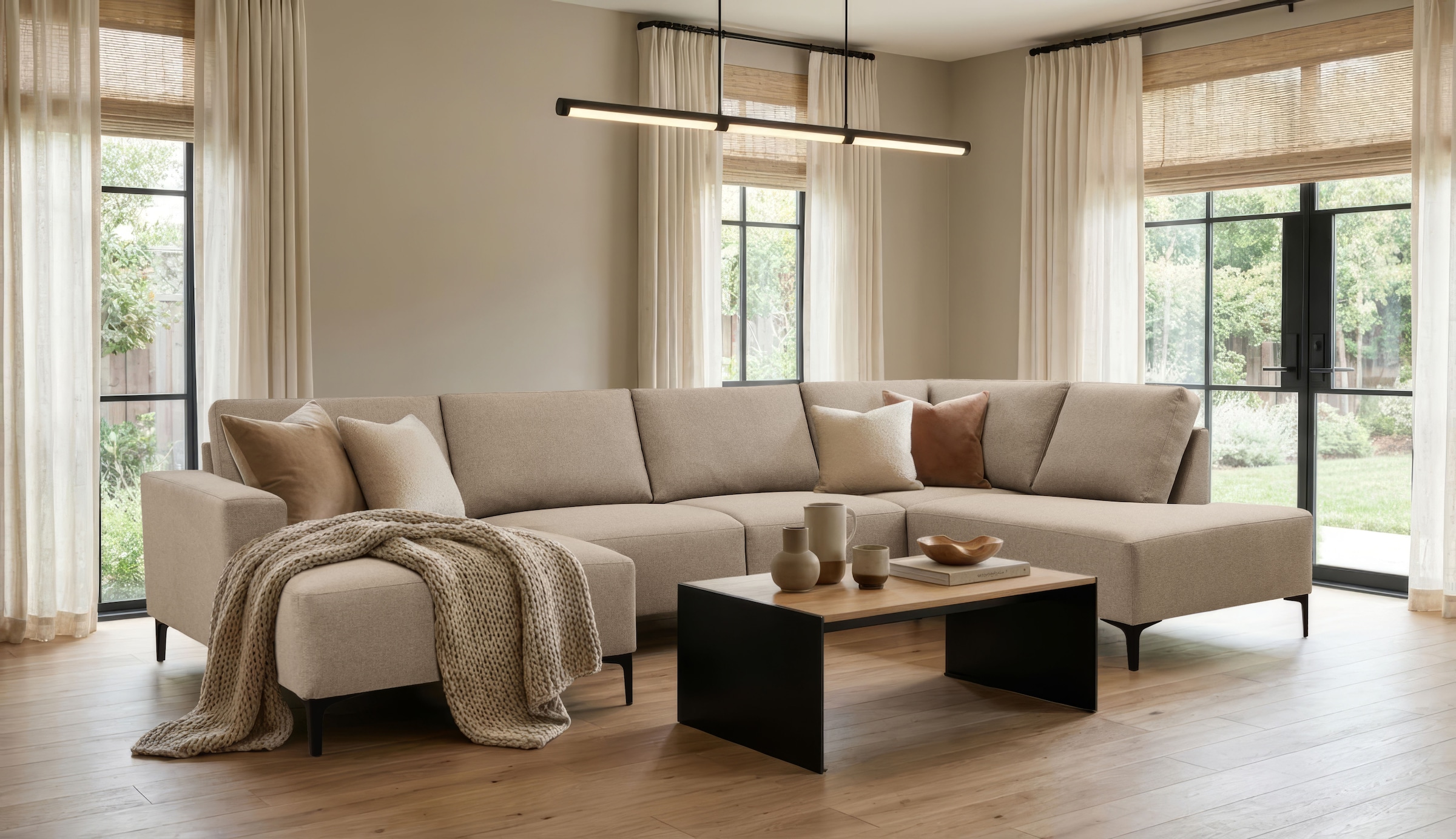 Home affaire Wohnlandschaft »Tournon U-Form, XXL Sofa, Breite 333 cm, Webstoff, Chenille« Designsofa im nordischen Stil, Wellenunterfederung, Metallfüße