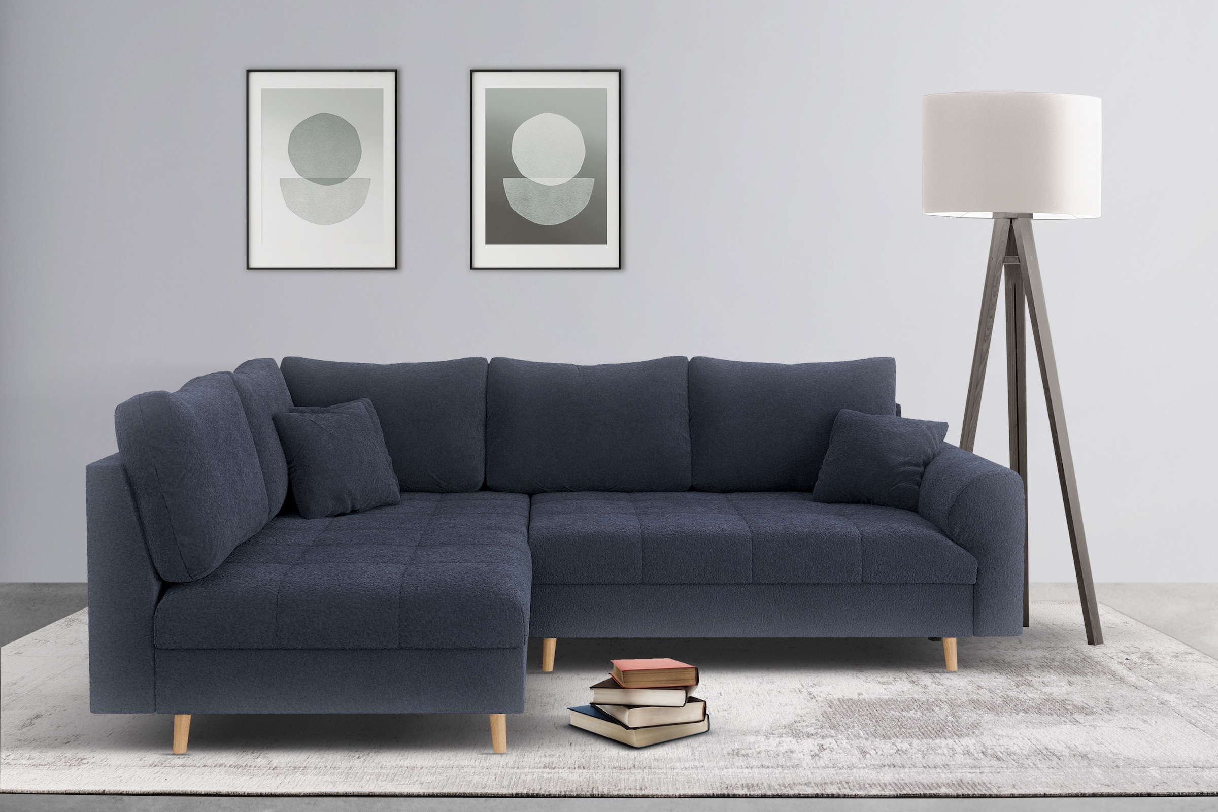 Home affaire Ecksofa »CHARRE L-Form mit Ottomane, Maße B/T/H: 231/161/81 cm«, feine Steppung, lose Rücken- und Zierkissen, auch in Cord und Bouclé