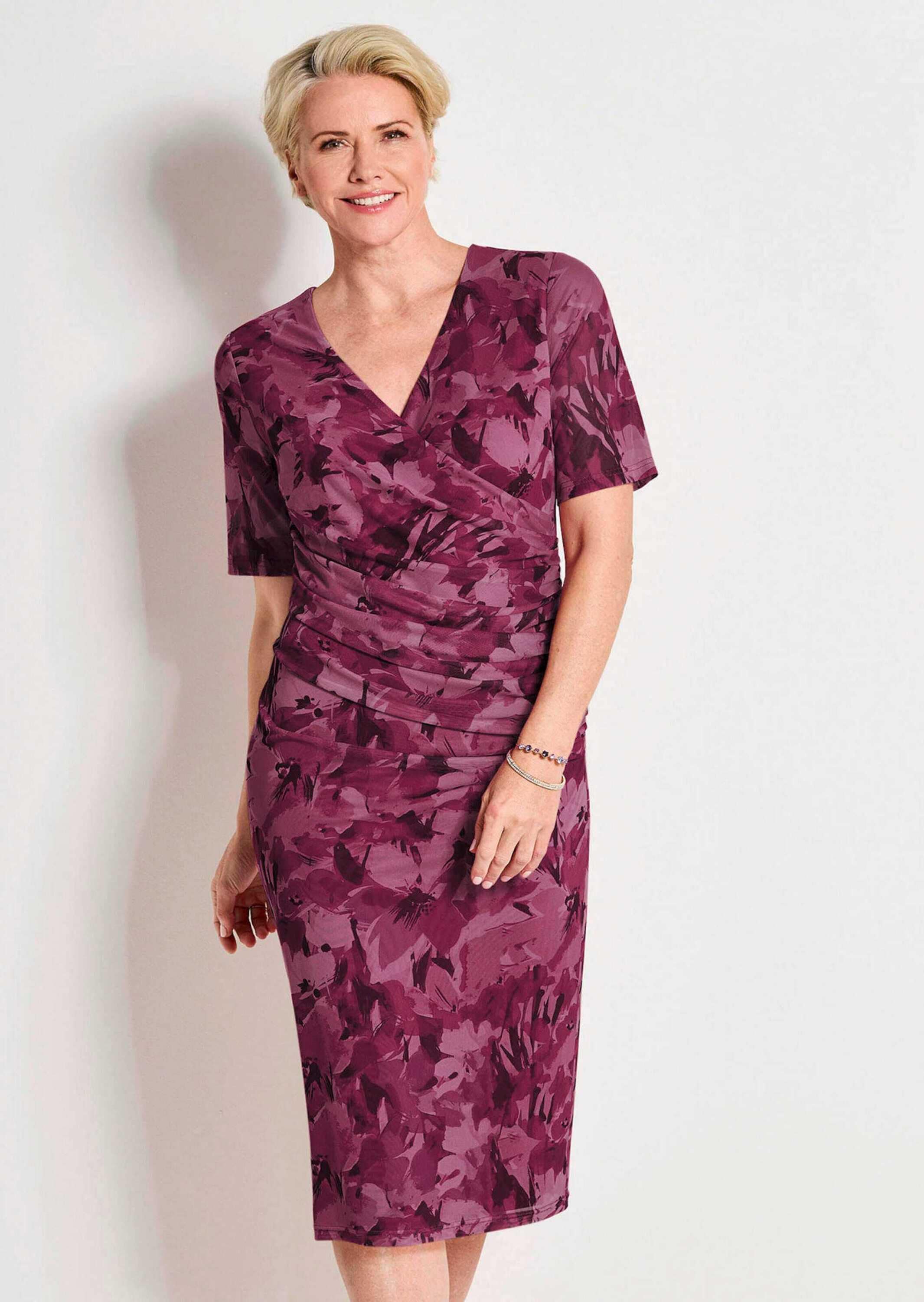 GOLDNER Abendkleid »Kurzgröße Mesh-Kleid in Wickeloptik«