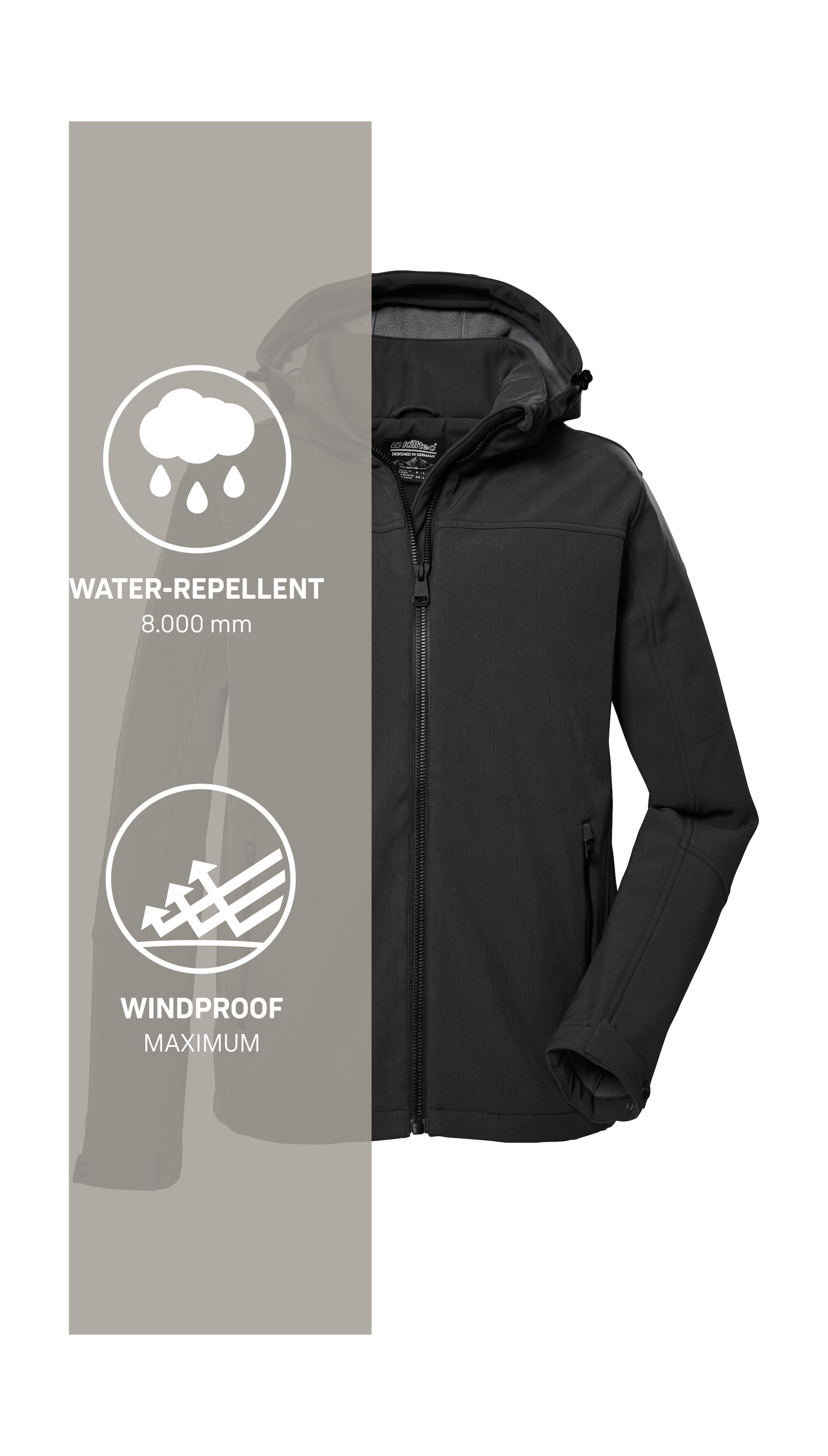 Killtec Softshelljacke »Herren Softshelljacke«, Wasserabweisende Softshelljacke mit Fleece, abnehmbarer Kapuze
