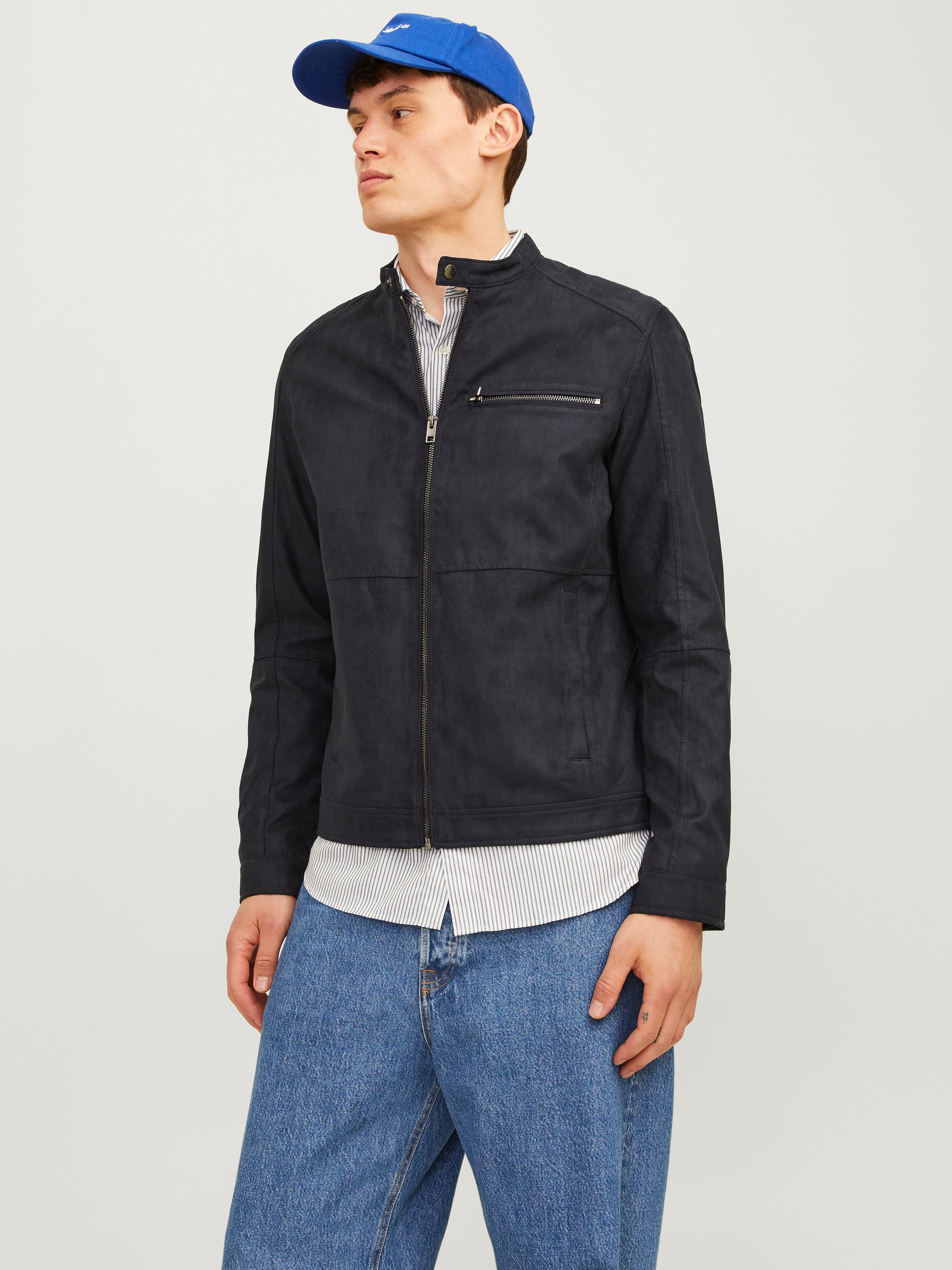Jack & Jones Bikerjacke "JJEDYLAN mit wasserabweisender Funktion" ohne Kapuze unifarben, modisch, regular fit, Polyester