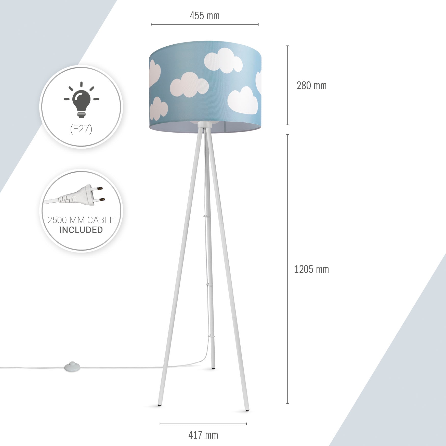 Paco Home Stehlampe »Trina Wolken 3 Spielzimmer Pastell online Stoff | Stehlampe Garantie mit Kinderzimmer XXL kaufen Cosmo«, Jahren Lampenschirm