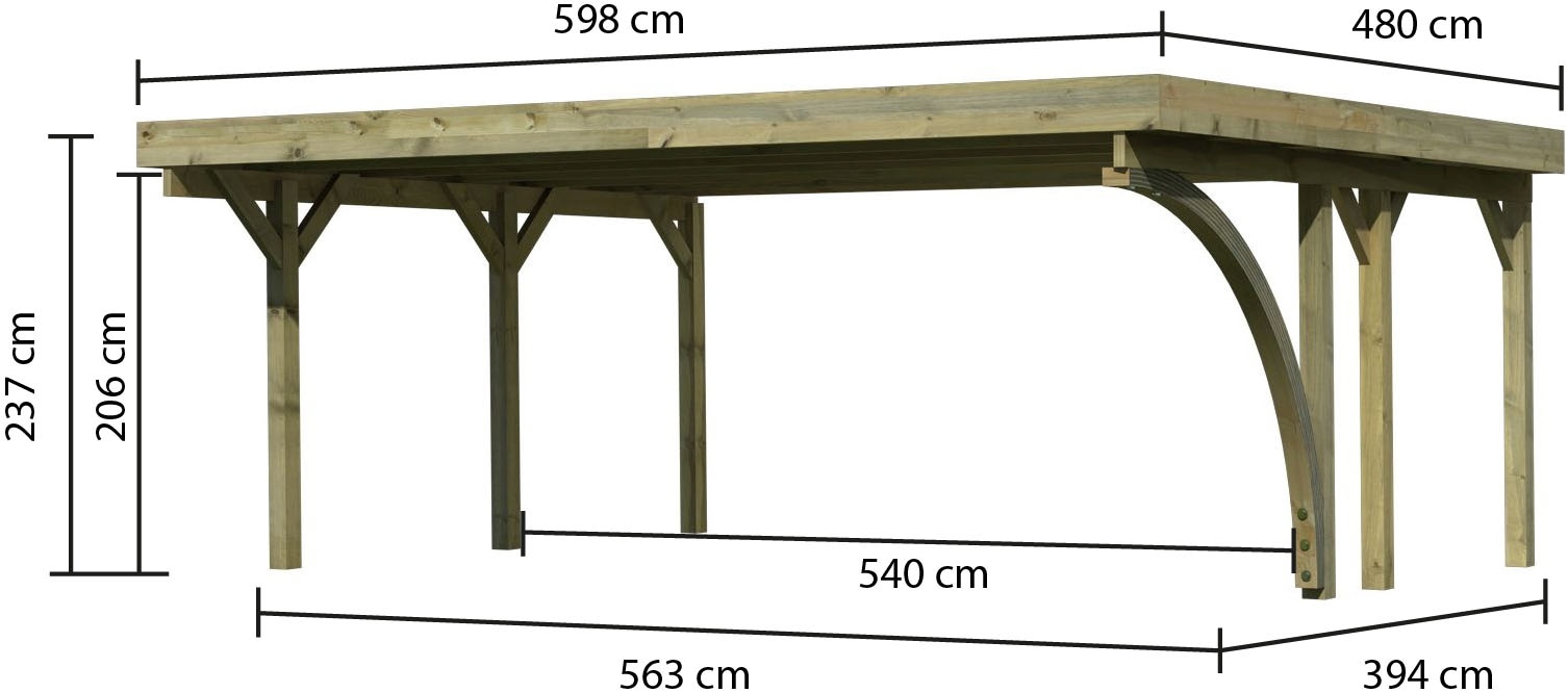 Karibu Doppelcarport »»Classic 1 SET« PVC-Dach Variante B, mit einem Einfahrtsbogen« Massivholz 540 cm KDI aus Masivholz