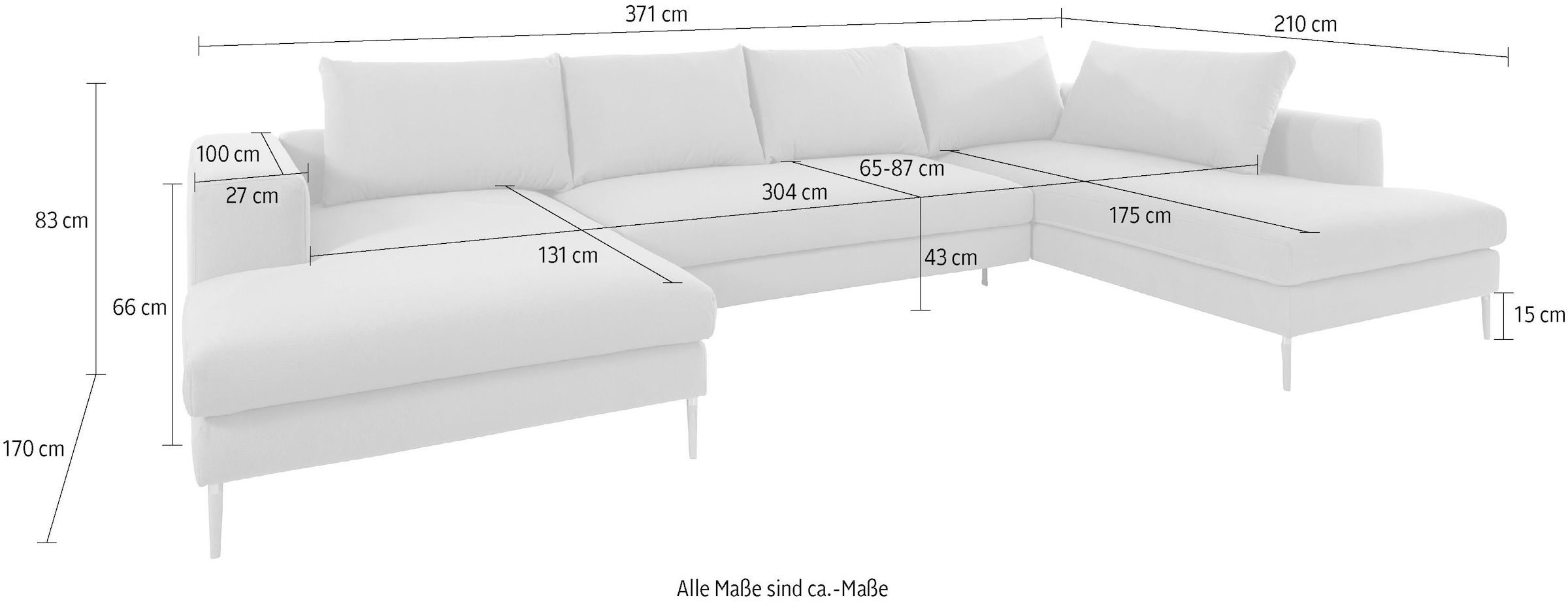 OTTO products Wohnlandschaft »Finnja, viel Platz, wahlweise Bettfunktion und Bettkasten, U-Form«