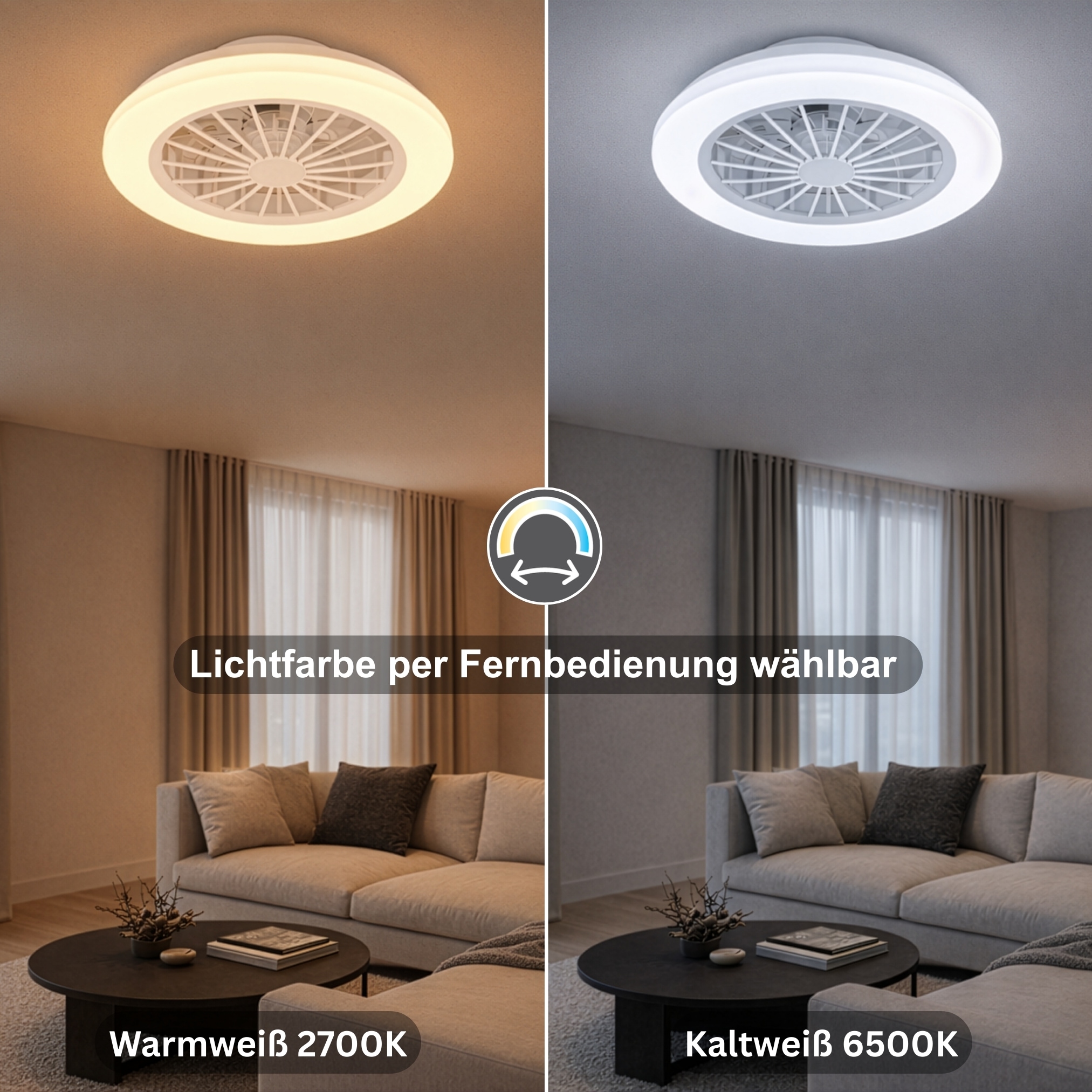 Hanseatic LED Deckenleuchte »DLVO69222RS, Deckenventilator mit Licht Ø 38cm, inkl Fernbedienung« LED-Board 1 Stk. Farbwechsler | warmweiß - kaltweiß Ventilator mit 5 Stufen, Vor- & Rücklauf, LED mit CCT Timer Nachtlicht