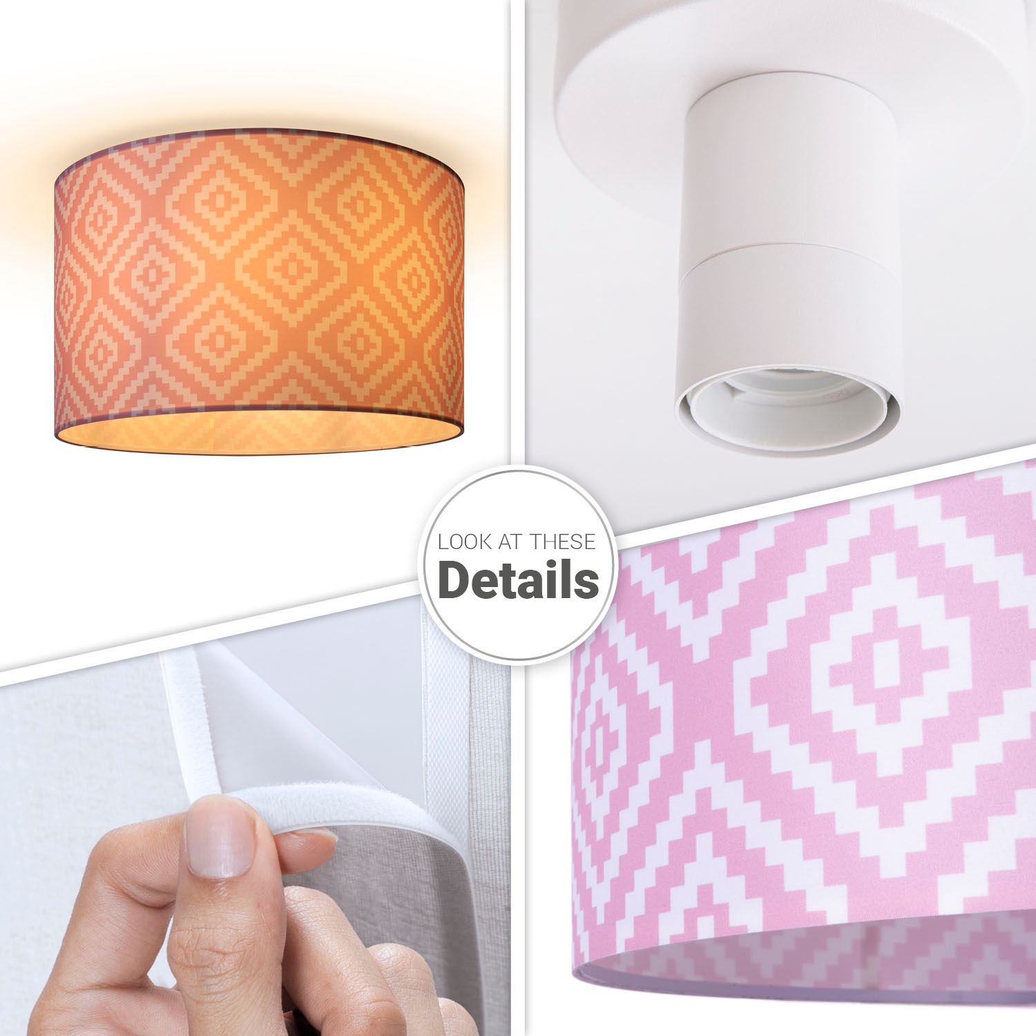 Paco Home Deckenleuchte »Hugo Stella« E27 Stoff Lampenschirm Vintage Wohnzimmerlampe Rund Retro Design Textil