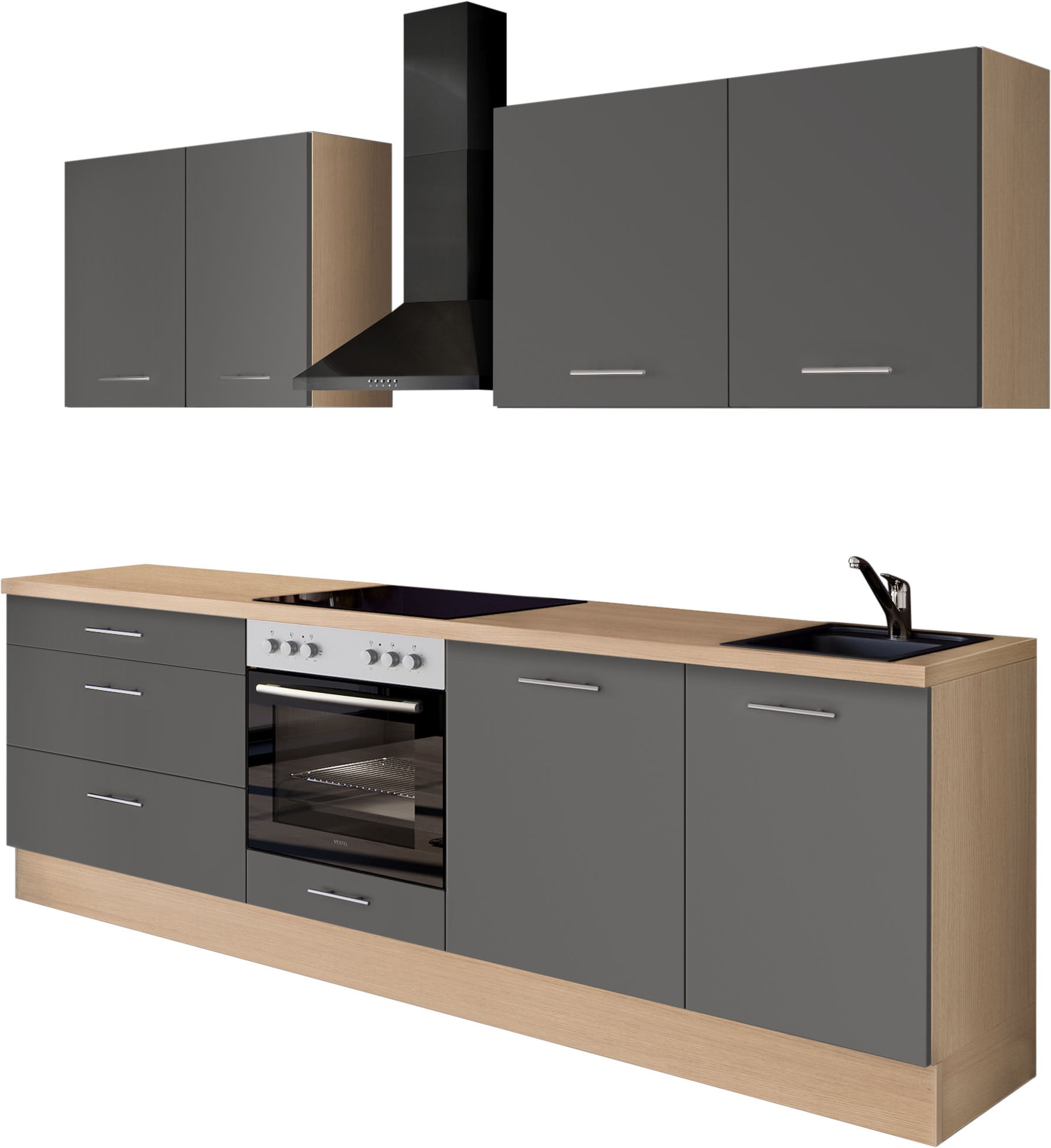 IMPULS KÜCHEN Küchenzeile »"Kopenhagen", Ausrichtung wählbar, Schubkästen mit Soft-Close« Set,  vormontiert, wahlweise mit E-Geräten, Breite 260 cm