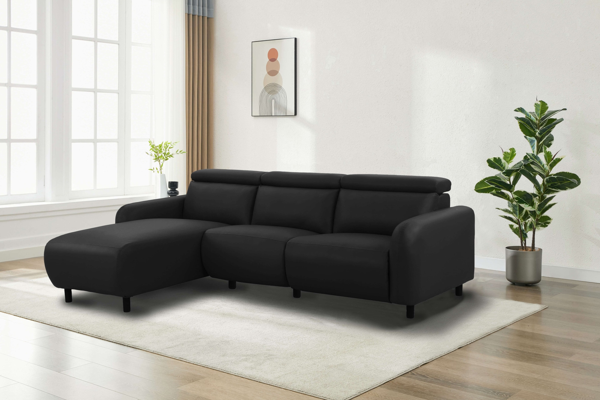 Home affaire Ecksofa »SKAANE Lederoptik, L-Form, 274 cm, manuelle u. elektrische Funktion,«, rundes Design, Kopfteilverstellung, Federkernpolsterung