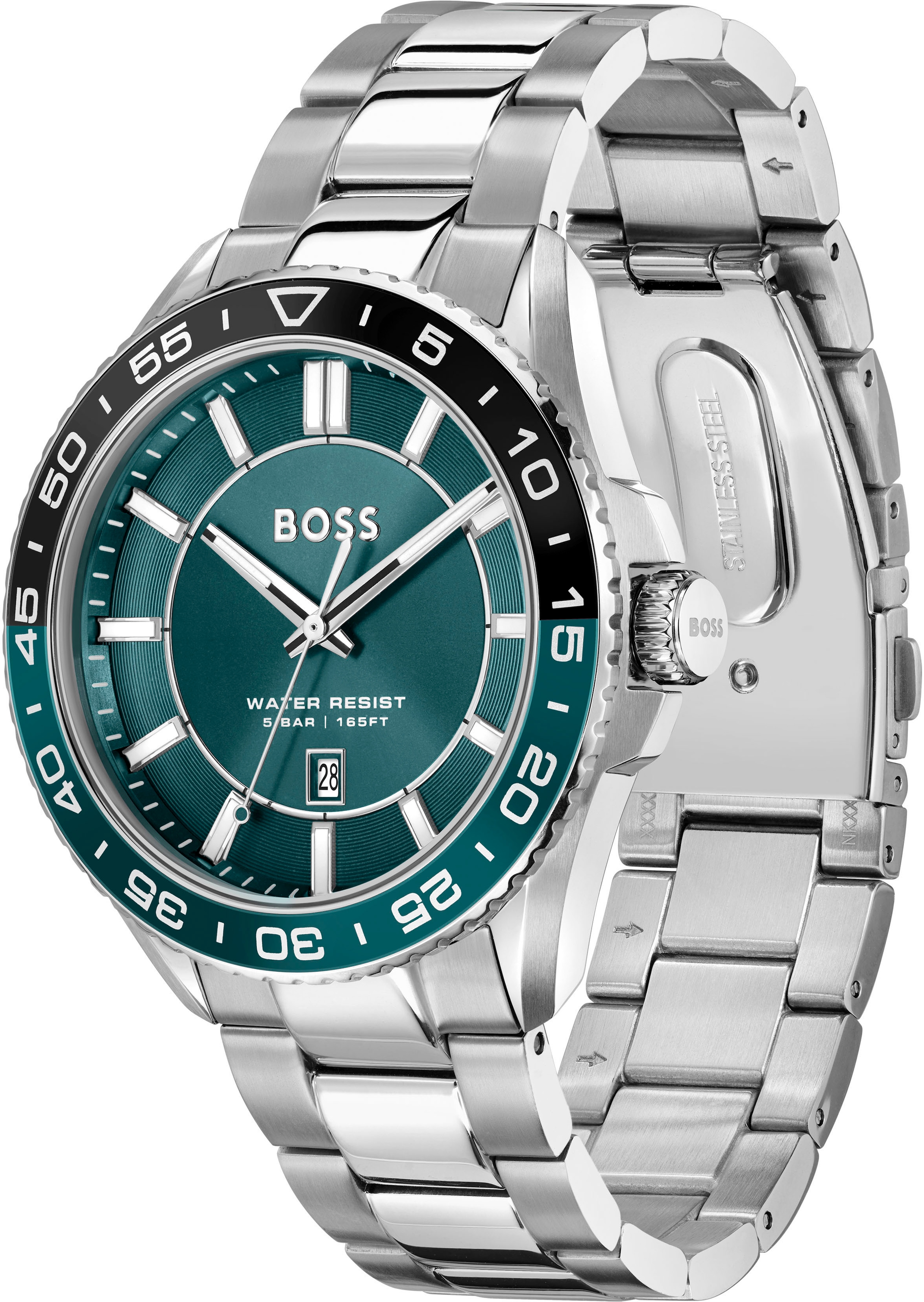 BOSS Quarzuhr »RUNNER 3H«, Armbanduhr, Herrenuhr, Edelstahlarmband, analog, Tag
