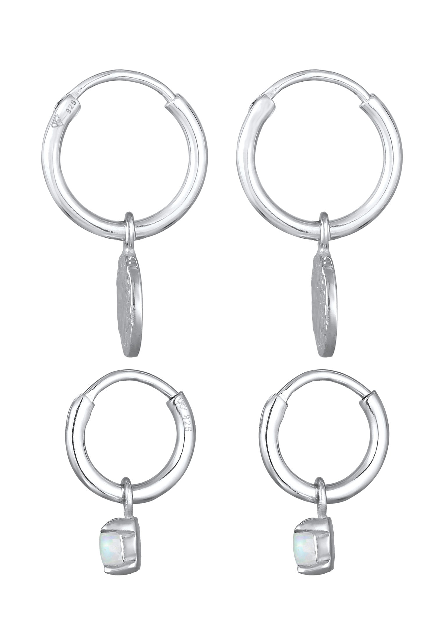 Elli Ohrstecker-Set »Ohrringe Creolen Plättchen Opal Edelstein 2er Set 925 Silber«
