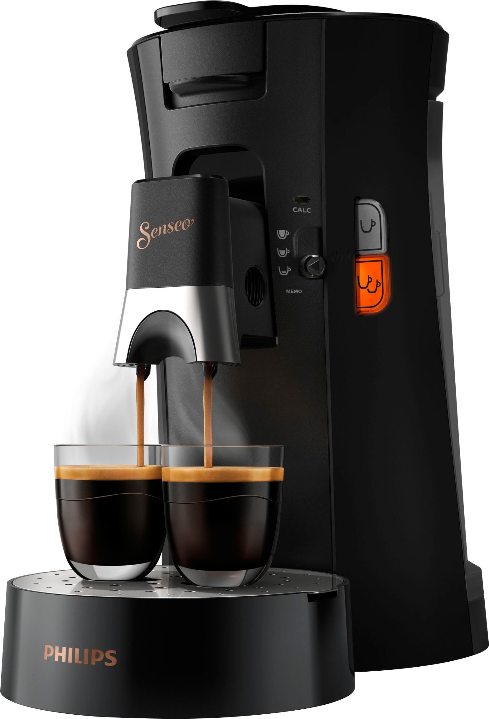 Philips Senseo Garantie aus mit 3 3 21% recyceltem »Select CSA240/60«, Jahren Plastik, mit metal XXL Kaffeespezialitäten, Kaffeepadmaschine schwarz