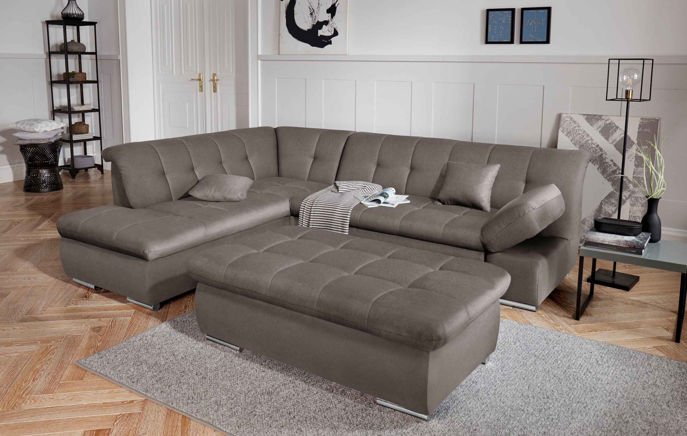 DOMO collection Ecksofa »Mona L-Form«, wahlweise mit Bett- und Armlehnfunktion