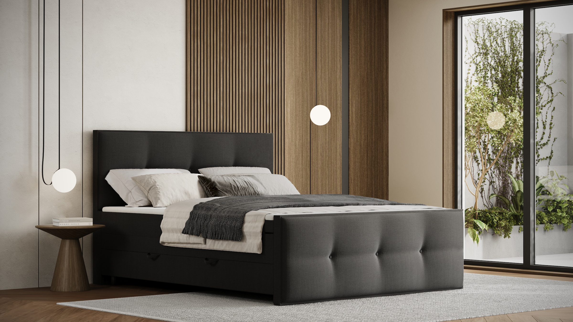 FORTE Boxspringbett »Eve inkl. zwei Bettkästen und Kaltschaum Topper« und einer 7-Zonen-Tonnentaschen-Federkernmatratze (H3)