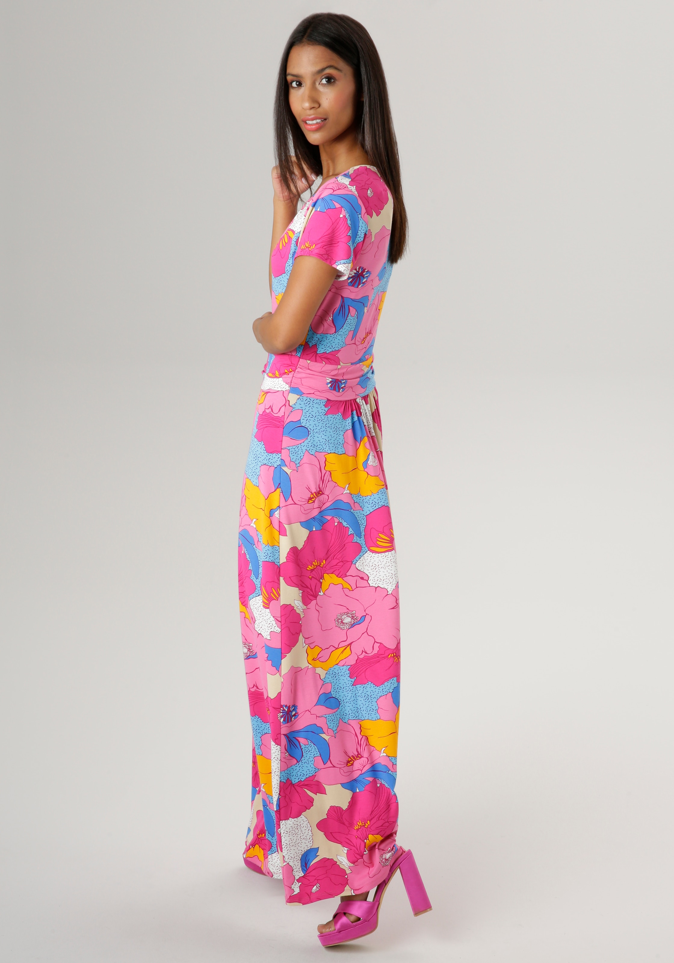 Aniston SELECTED Sommerkleid, mit farbenfrohem Blütendruck - Jedes Teil ein Unikat - NEUE KOLLEKTION