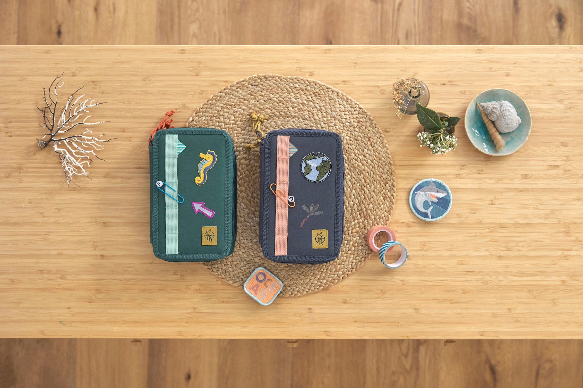 LÄSSIG Federmäppchen »Unique Triple, Ocean Edition, dark green«, Dreifach Mäppchen, aus recycelten PET-Flaschen