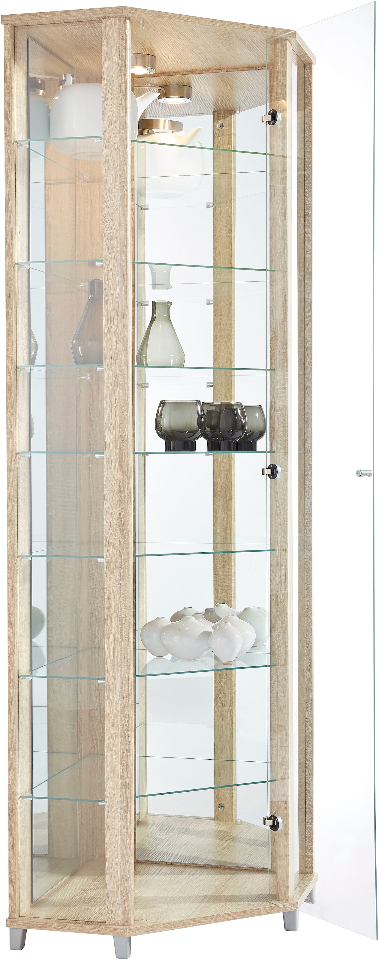 fif möbel Eckvitrine »TRIO Höhe ca. 172 cm, ink. Beleuchtung« Eckvitrine/Glasvitrine 1x Glastür, perfekt für Sammler, Sammlervitrine