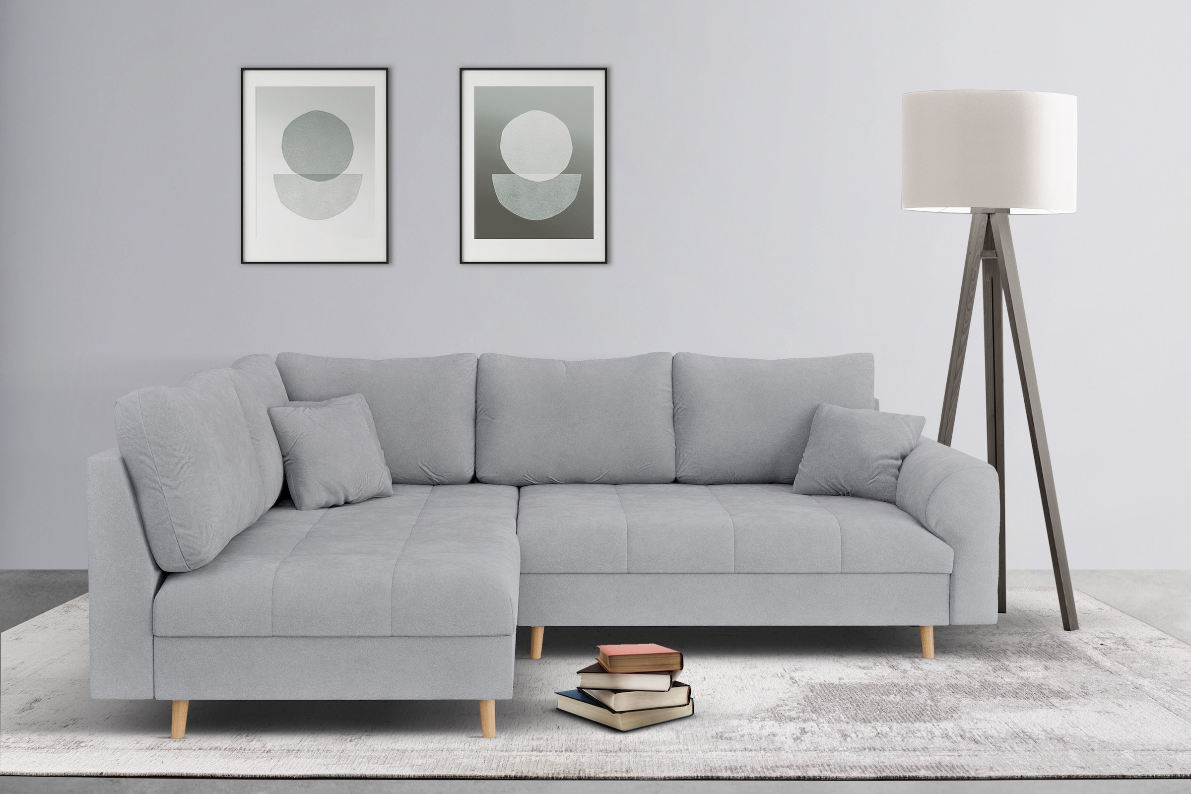 Home affaire Ecksofa »CHARRE L-Form mit Ottomane, Maße B/T/H: 231/161/81 cm«, feine Steppung, lose Rücken- und Zierkissen, auch in Cord und Bouclé
