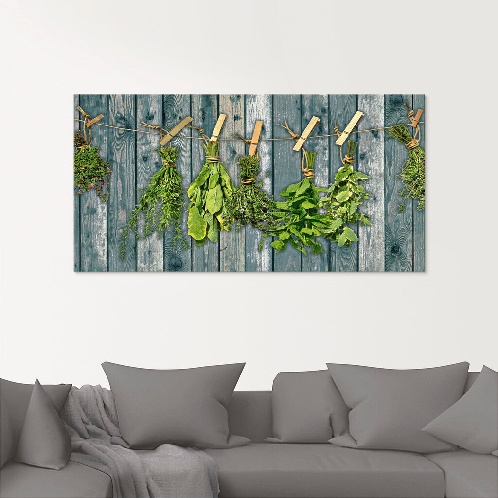 Artland Glasbild »Kräuter mit Holzoptik«, Pflanzen, (1 St.)