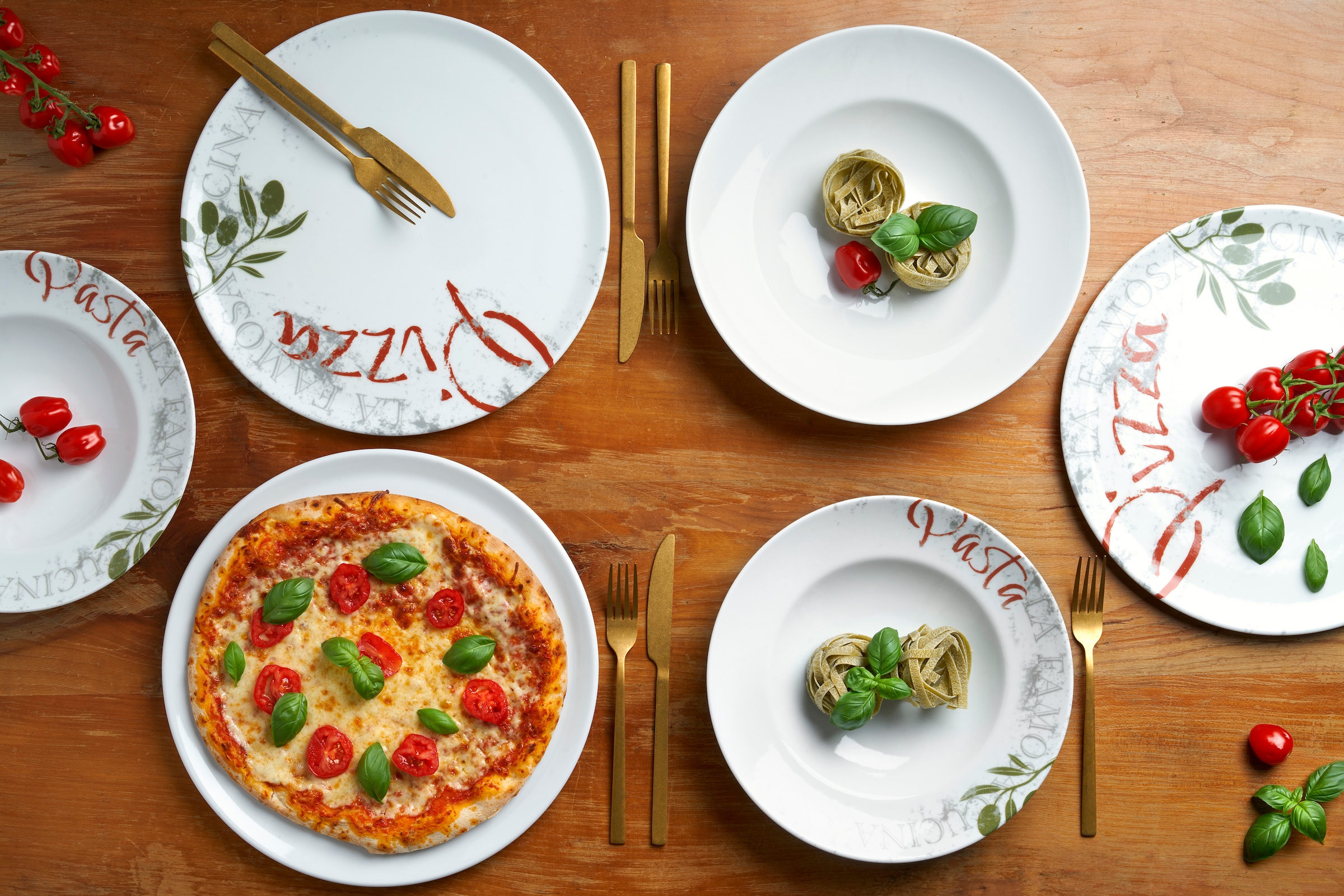 van Well Pastateller »Teller-Set Famosa, mit PIZZA Schriftzug, 6er Set, Ø 27 cm« Service, Geschirr-Set für 6 Personen