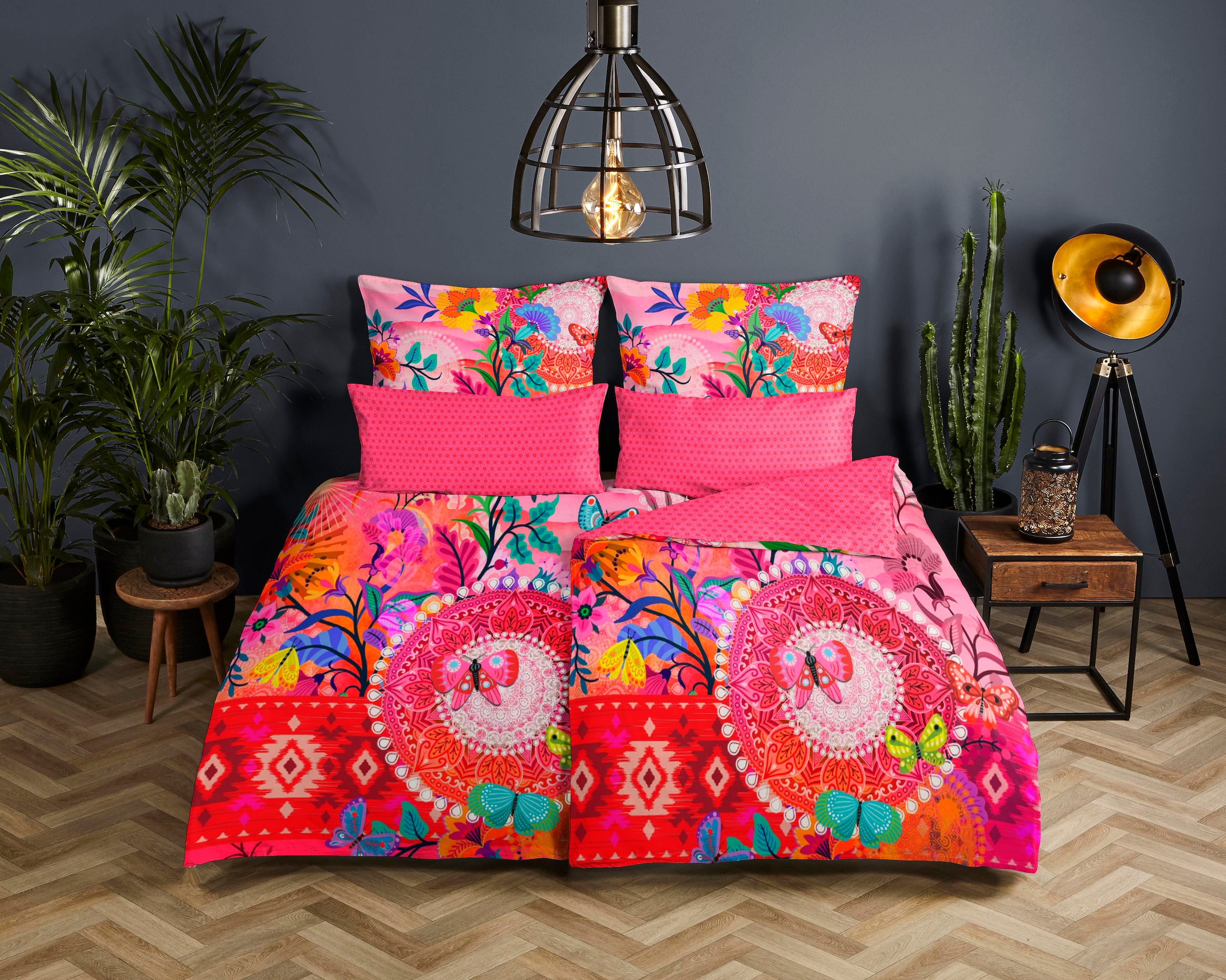 hip Wendebettwäsche »Giselah«, Mako-Satin, 135x200, Reißverschluss, Wendeoptik, Mandala, Bunt, Rosa