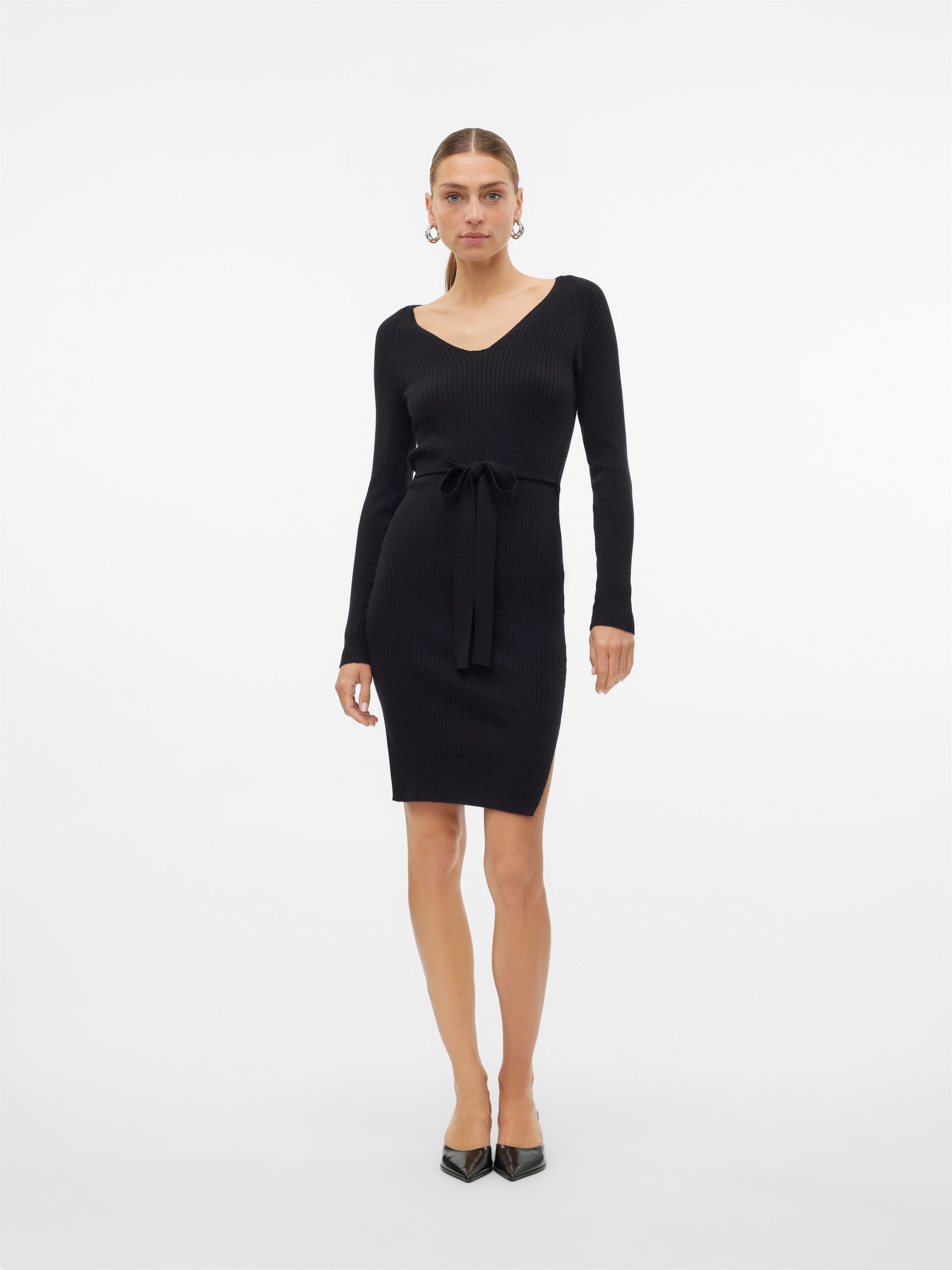 Vero Moda Strickkleid »VMSABA RIB LS V-NECK BELT DRESS GA NOOS«