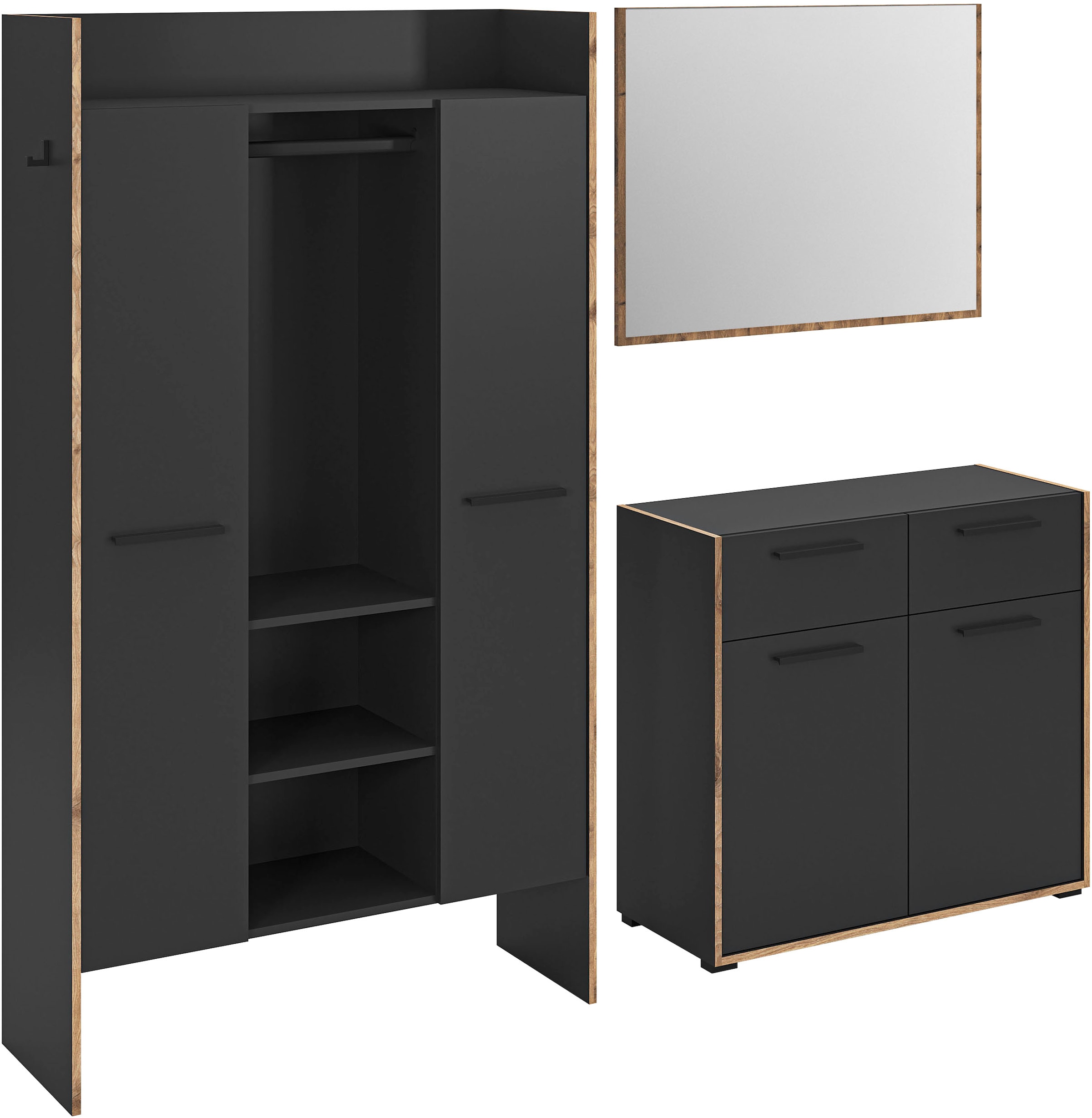INOSIGN Garderoben-Set »MUSTA, 3-teilig: Garderobenschrank, Kommode & Garderobenspiegel«
