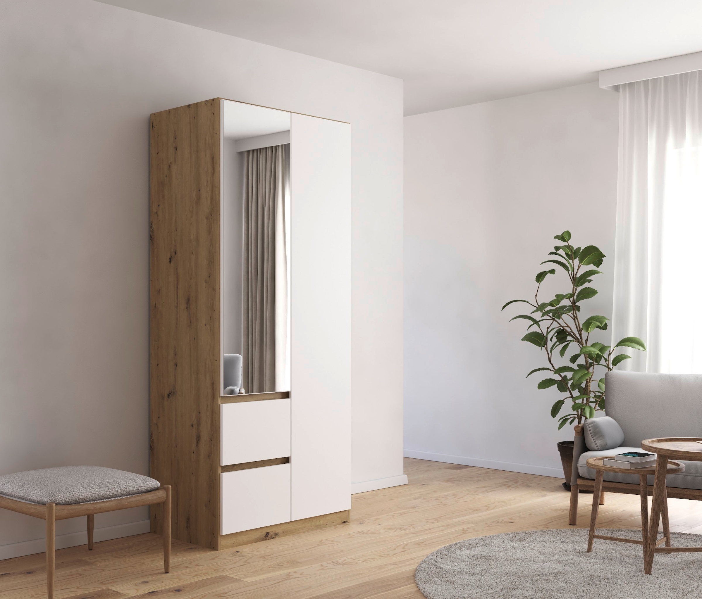 rauch Drehtürenschrank »Kleiderschrank Schrank mit Spiegel Garderobe Garderobenschrank MAINZ« grifflose Front mit Spiegel, Außentüren mit Push-to-Open Funktion