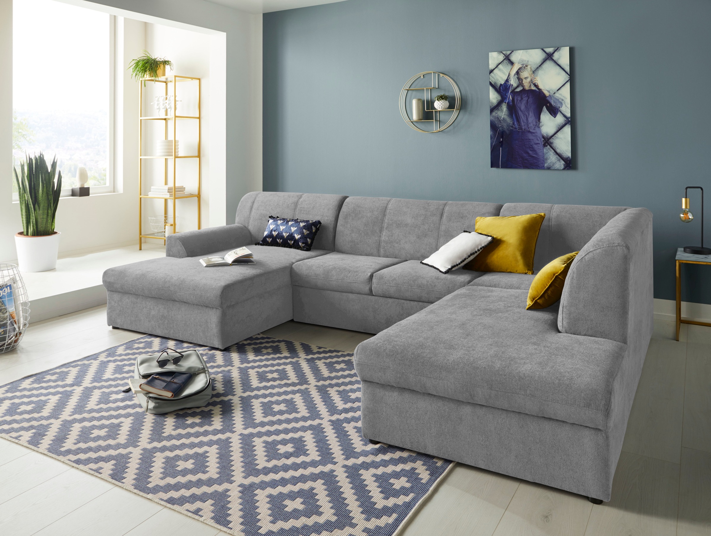 DOMO collection Wohnlandschaft »Topper, elegant und zeitlos, komfortabel, U-Form«, wahlweise mit Bettfunktion