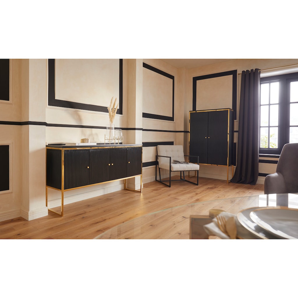 Guido Maria Kretschmer Home&Living Highboard »Woodly«, modernes Design, mit goldfarbenen Absätzen, viel Stauraum