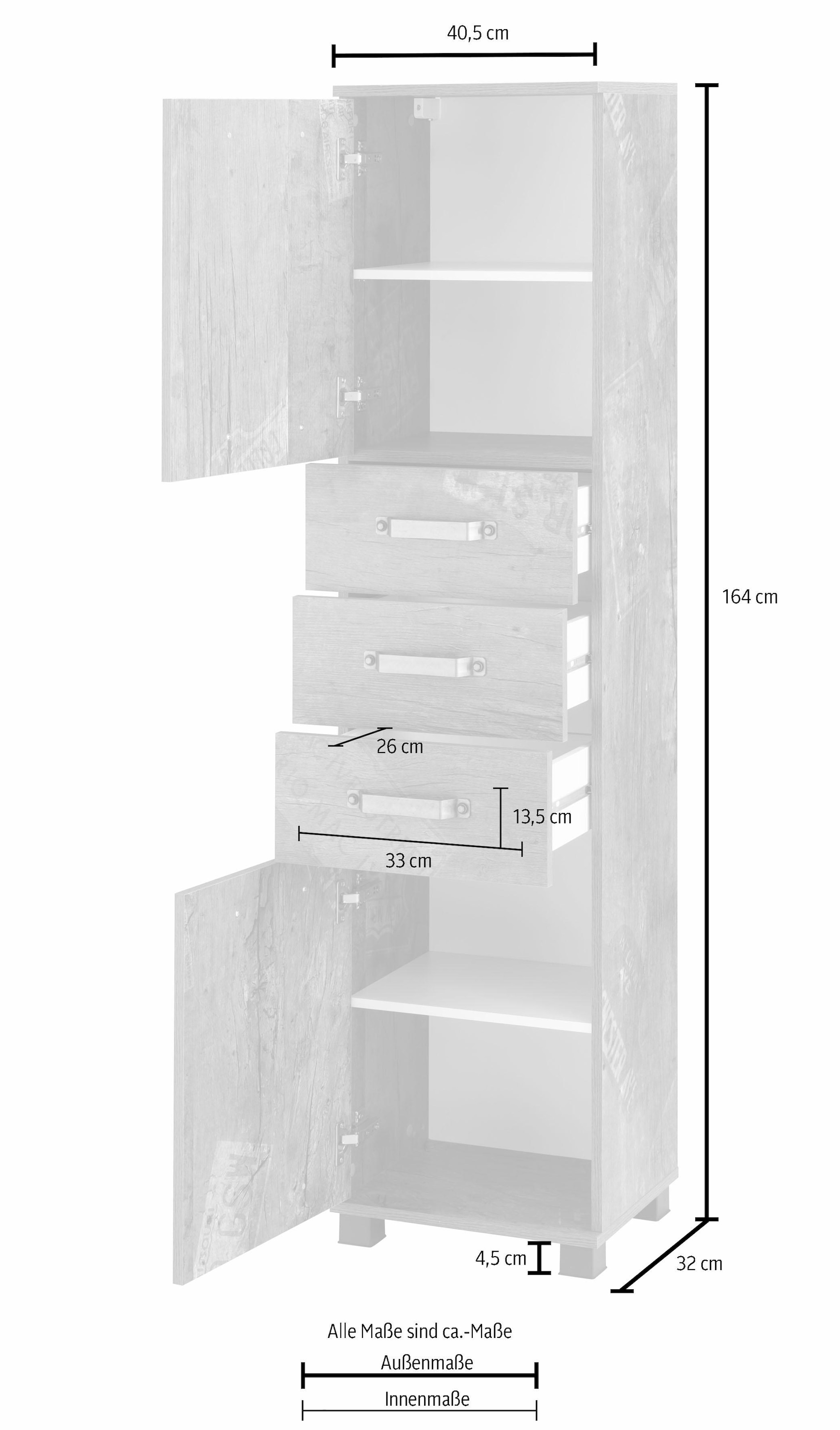 Schildmeyer Hochschrank »Milan«, Breite 40,5 & auf Türen, bestellen Metallgriffen 3 Raten mit Schubladen 2 cm
