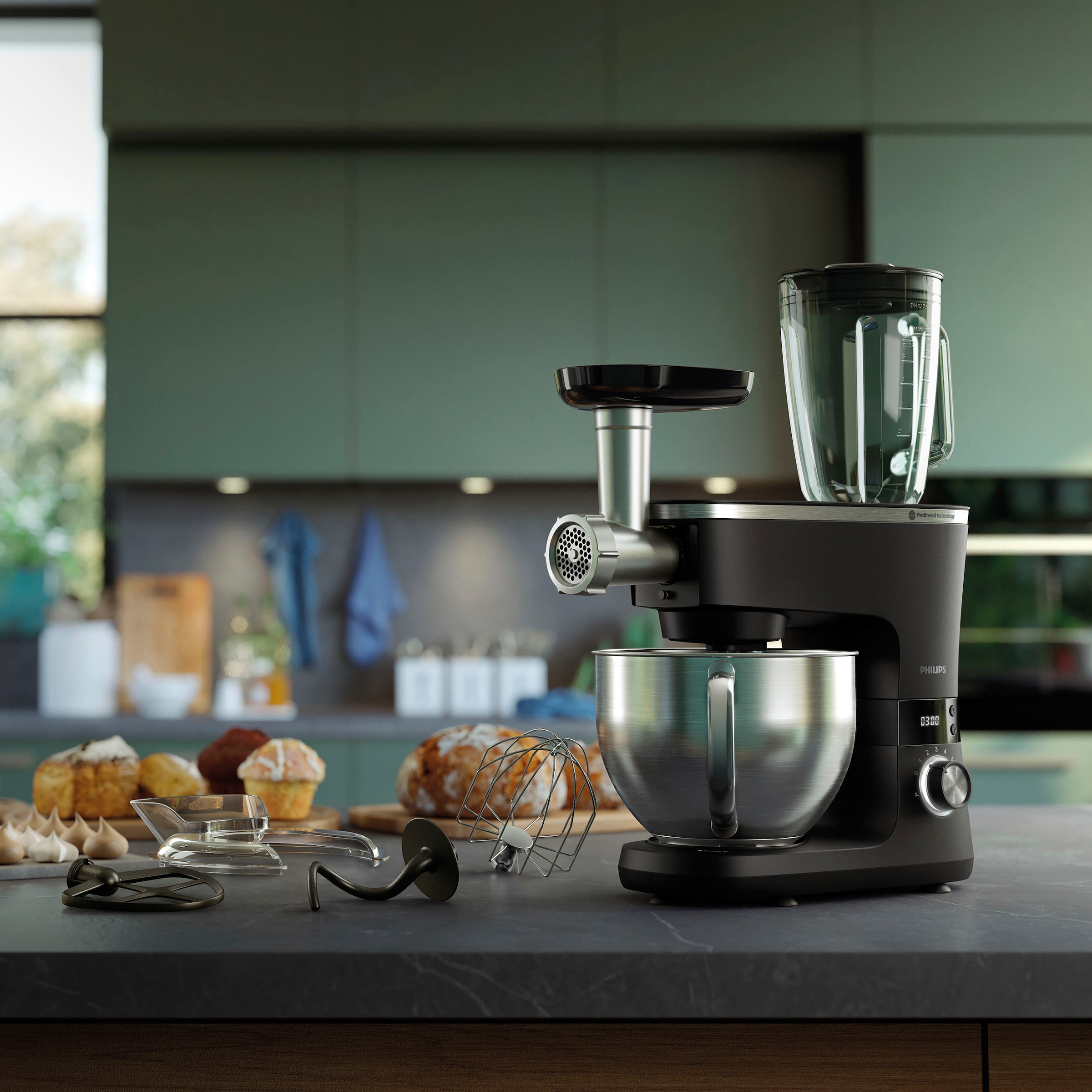 Philips Fleischwolfaufsatz »HR0722/00«, (5 tlg.), Philips Küchenmaschine Serie 7000, Klingen aus rostfreiem Stahl
