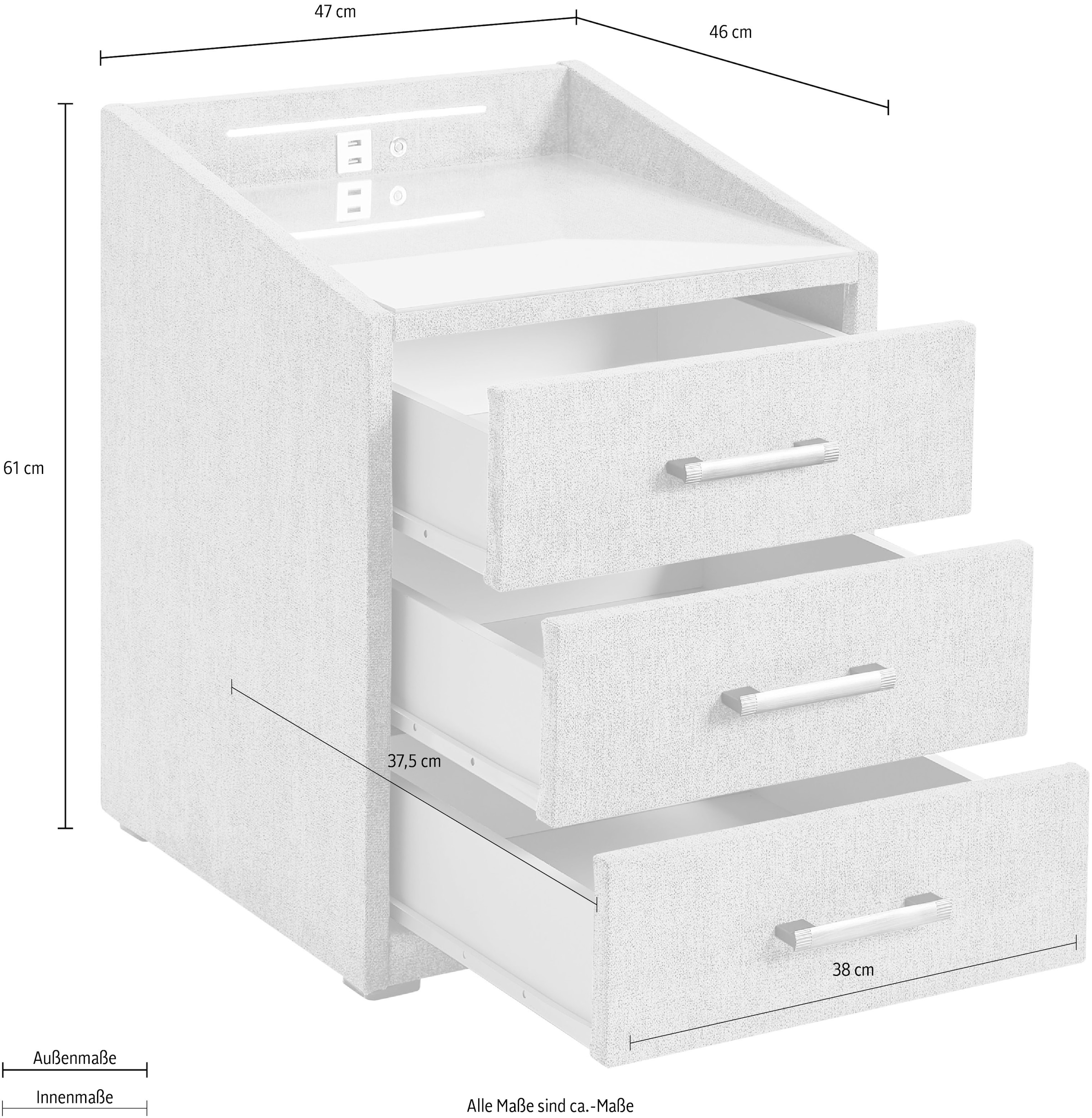 ED EXCITING DESIGN Nachtkonsole »Moon« mit LED-Beleuchtung und USB-Anschluss & USB-C-Anschluss