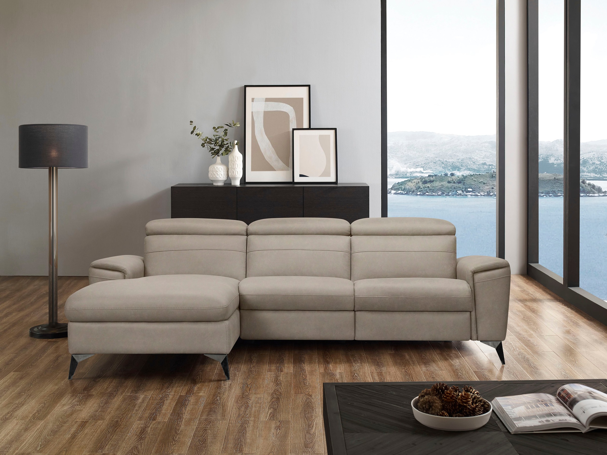 Places of Style Ecksofa »Theron, L-Form, 263 cm,«, elektrische Relaxfunktion, USB-Anschluss, manuelle Kopfteilverstellung