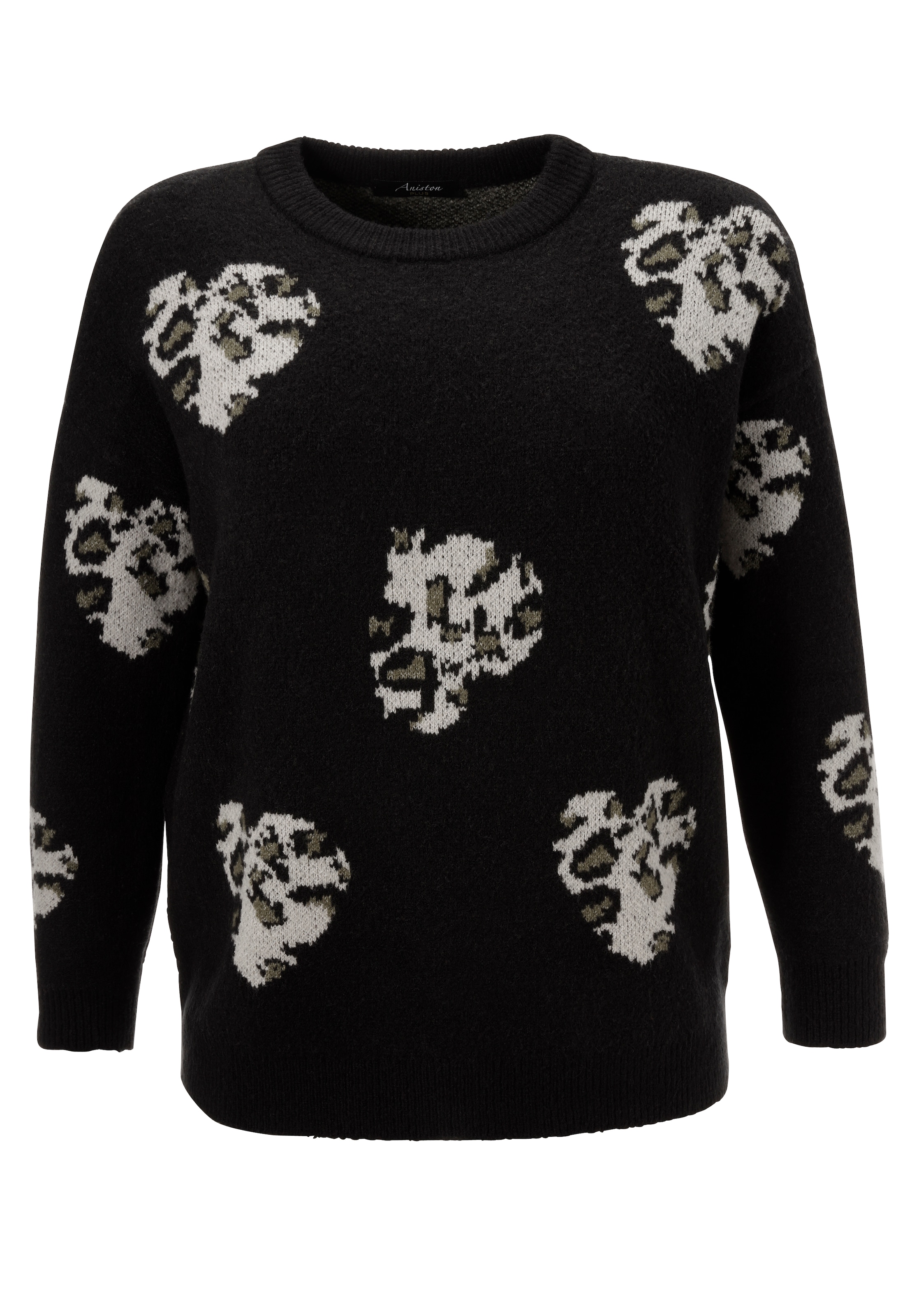 Aniston PLUS Strickpullover, mit eingestrickten Herzchen in Animalprint