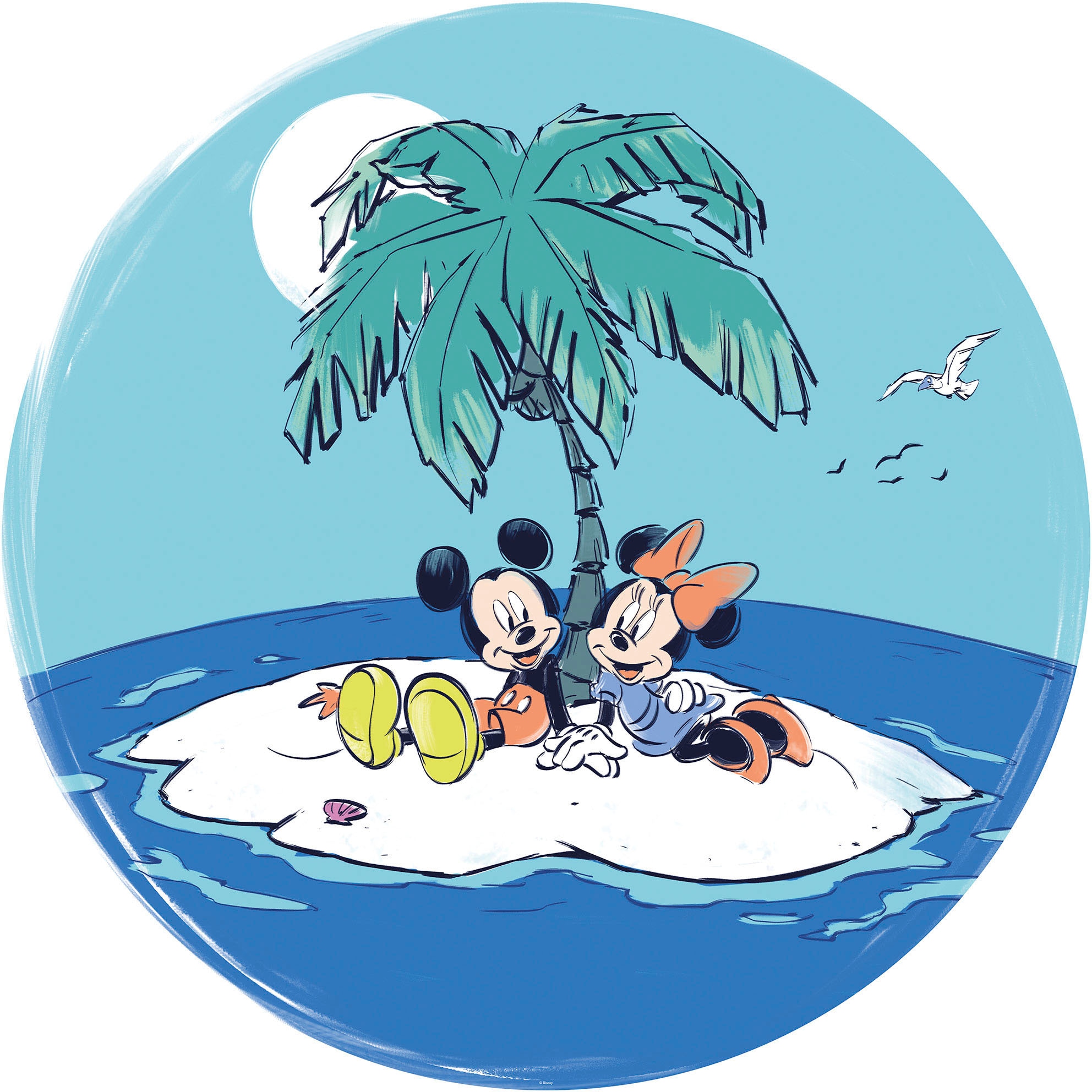 Komar Wandtattoo »selbstklebendes Vlies, Mickey and Minnie Remote Island, Gr.125x125 cm«, (1 St.), rund und selbstklebend