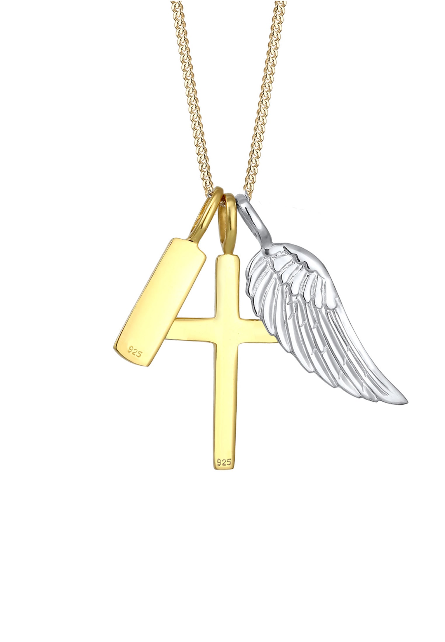 Elli Kette mit Anhänger »Halskette Kreuz Flügel Trust Bi-Color Anhänger 925 Sterling Silber«