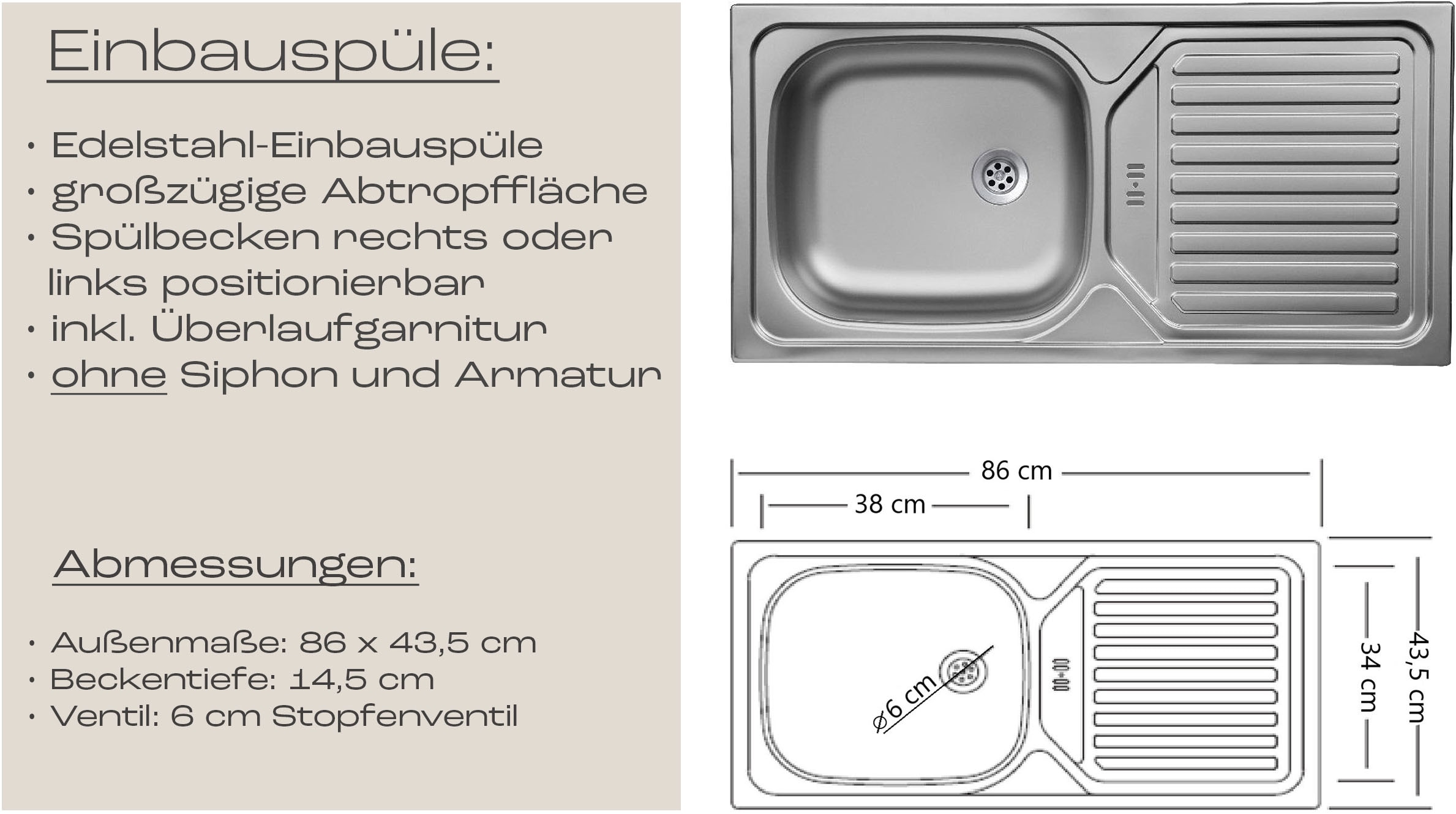 KOCHSTATION Küchenzeile »KS-Virginia,neu in verbesserter Ausführung« Arbeitsplatte 38 mm stark, Stauraum, Softclose,  Breite 360 cm, Softclose, wahlweise mit E-Geräten und Induktion