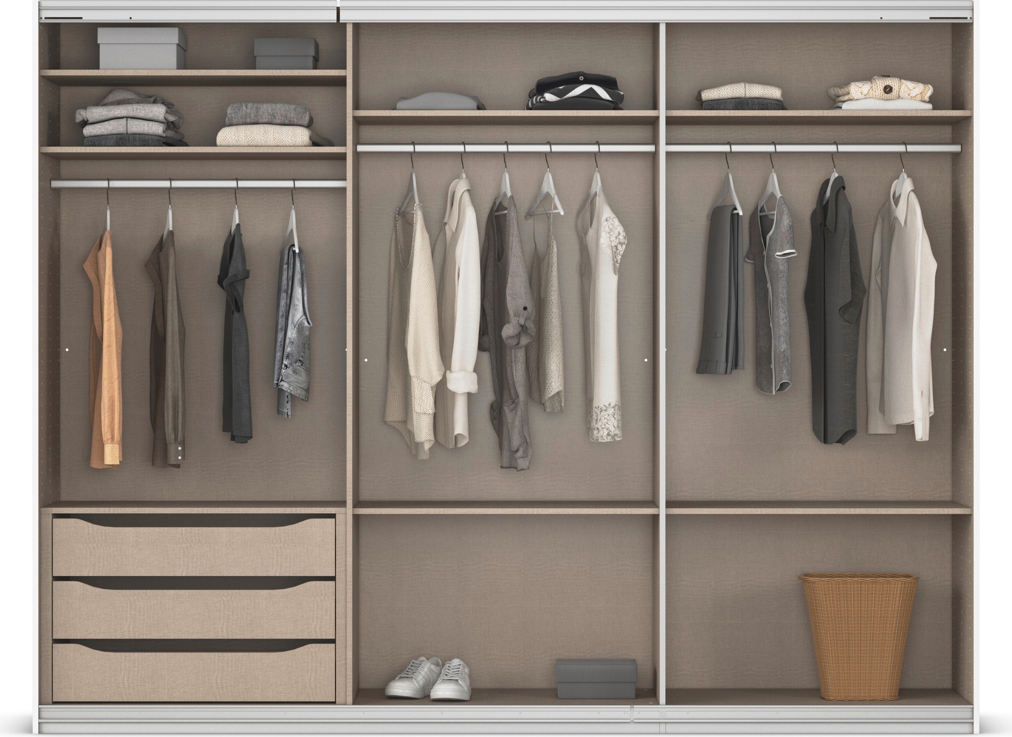 INOSIGN Schwebetürenschrank »Ferris Schrank Garderobe Breite 2,71m BESTSELLER Schlafzimmerschrank«, Kleiderschrank mit Spiegel in 3 Ausführungen BASIC/CLASSIC/PREMIUM