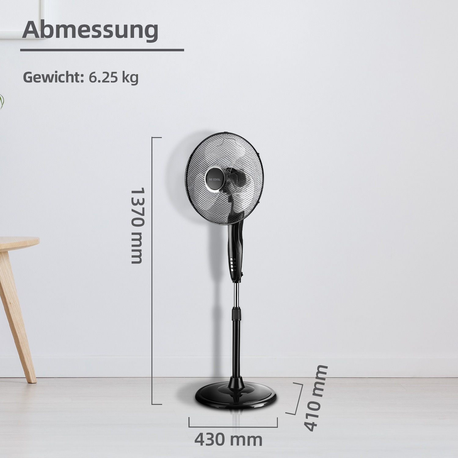 be cool Standventilator »Standventilator 40cm mit Fernbedienung BC16SFRC schwarz«, Timer-Funktion
