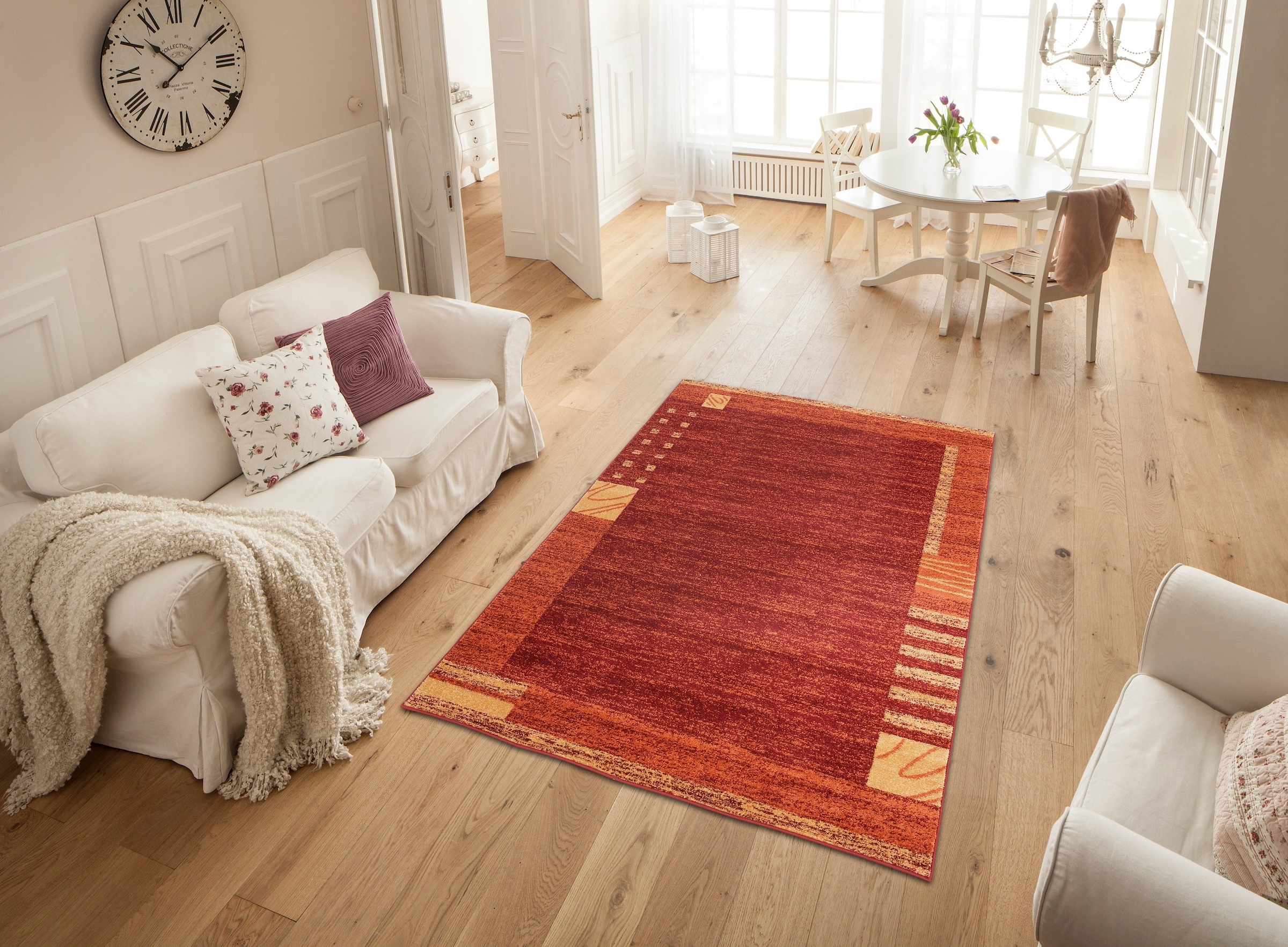 my home Teppich »Jonas« rechteckig 8 mm Höhe flacher Teppich, Kurzflor, Weich, Elegant, mit Bordüre, Wohnzimmer